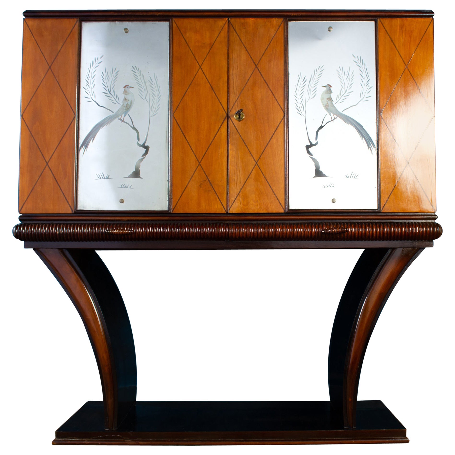 Mid-Century Italian Bar Cabinet 1950'  Osvaldo Borsani style For Sale