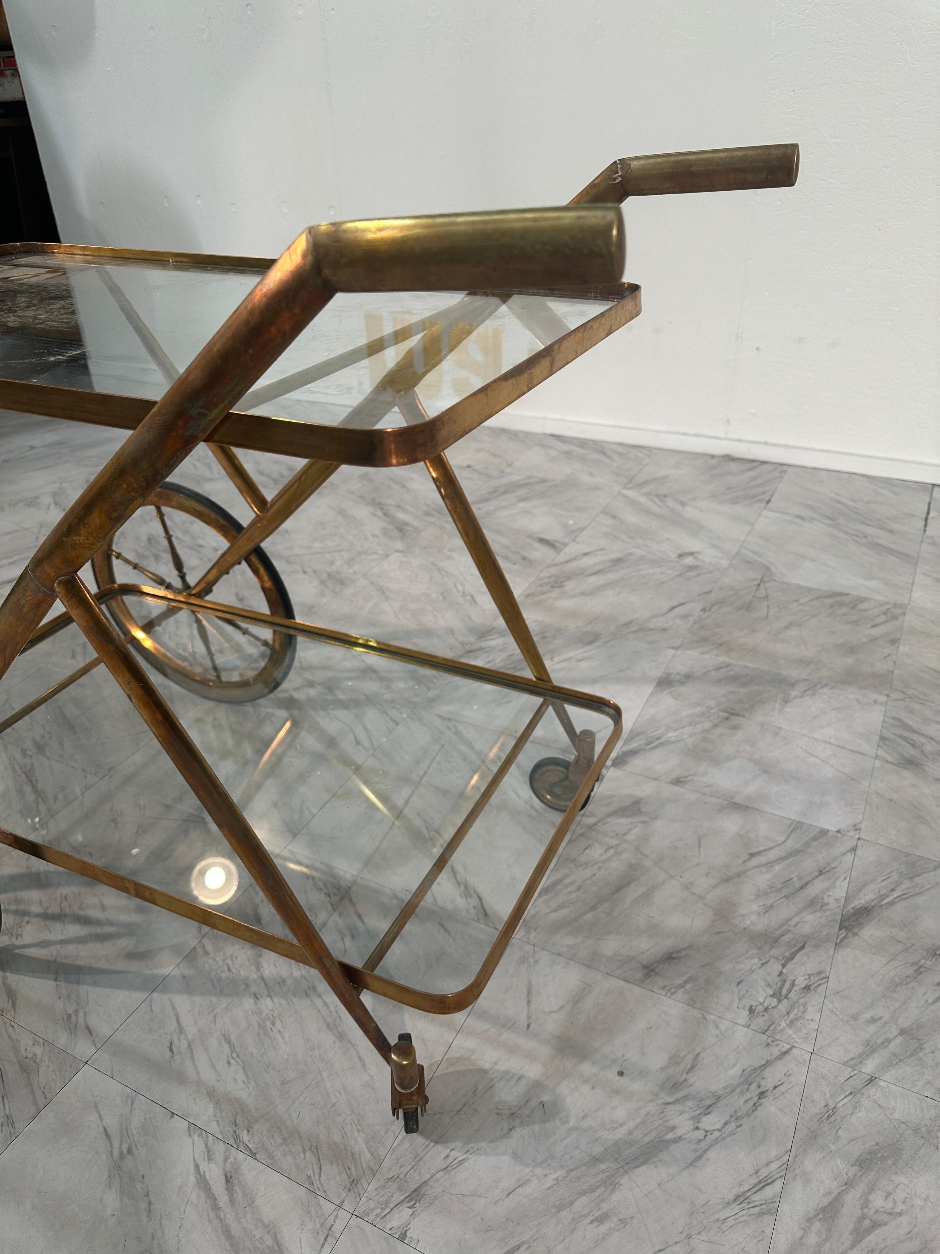 Mid Century Italian Bar Cart by Cesare Lacca 1970 In Good Condition For Sale In Los Angeles, CA