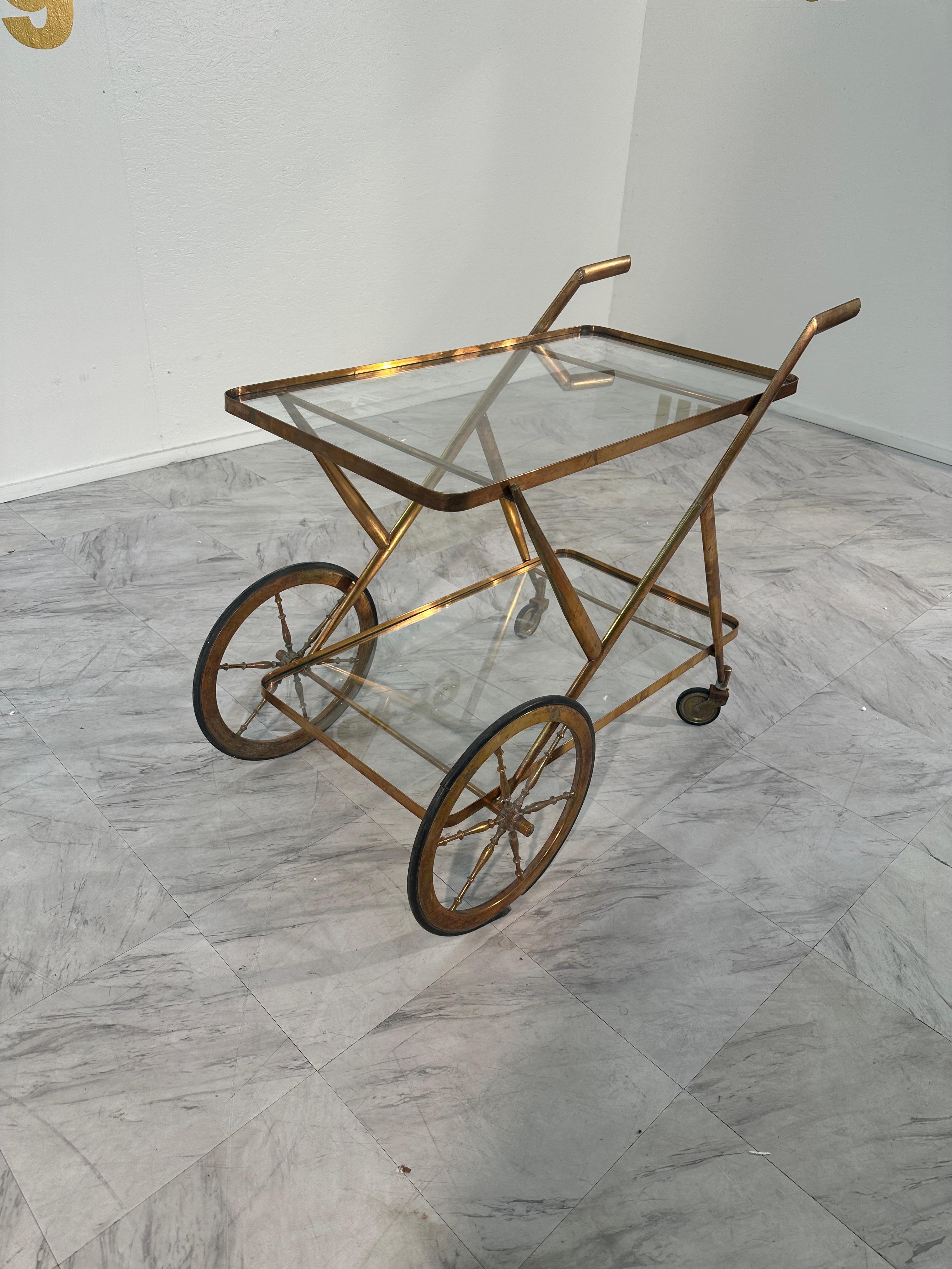 Brass Mid Century Italian Bar Cart by Cesare Lacca 1970 For Sale