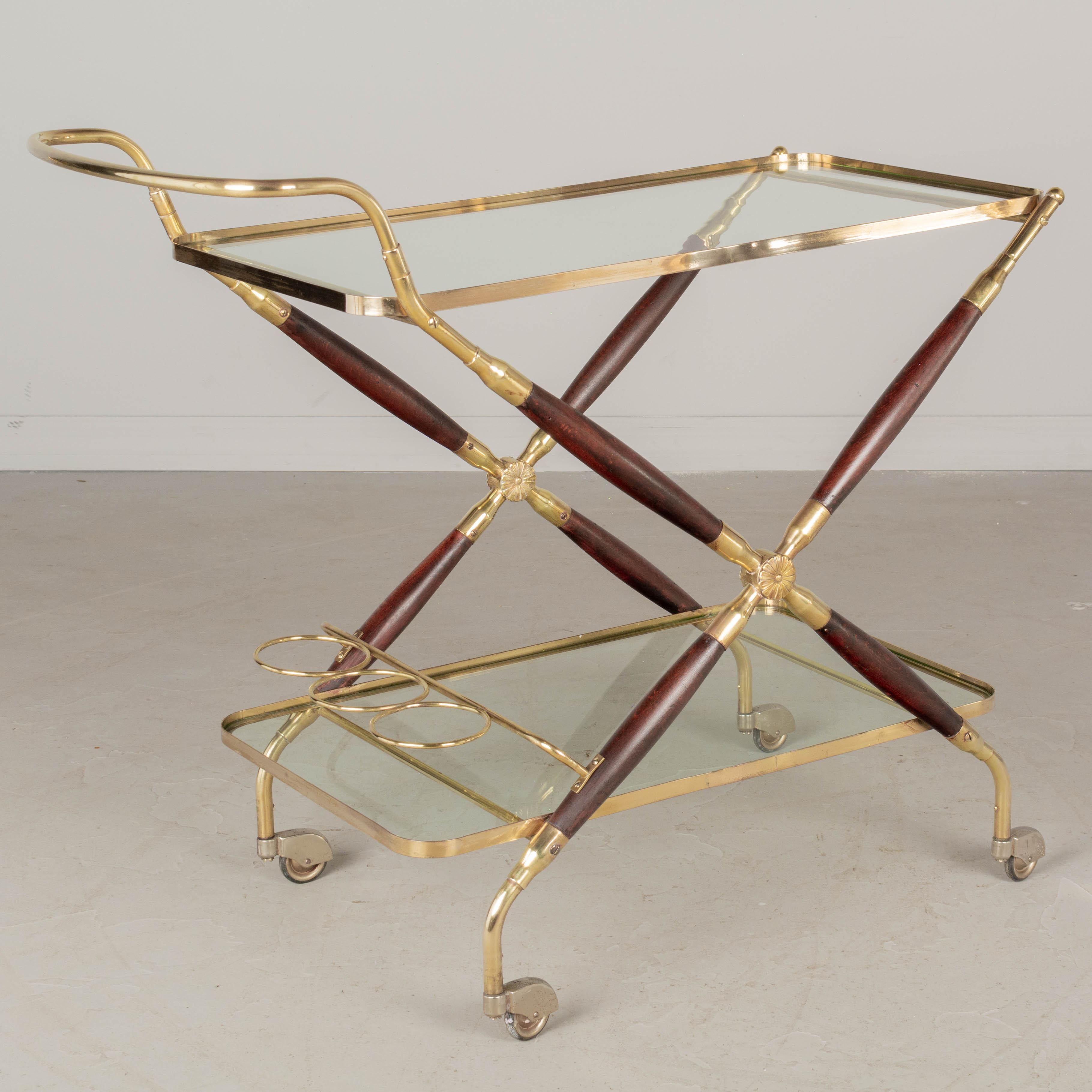 Brass Mid Century Italian Bar Cart by Cesare Lacca For Sale