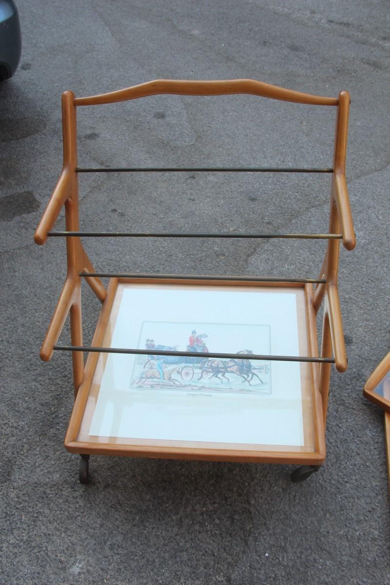 Midcentury Italian Bar Cart  by Cesare Lacca Maple Wood Brass Parts, 1950s For Sale 2