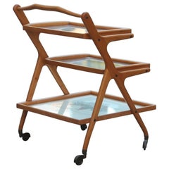 Carrello da bar italiano del Medioevo  di Cesare Lacca Parti in legno d'acero e ottone, anni '50