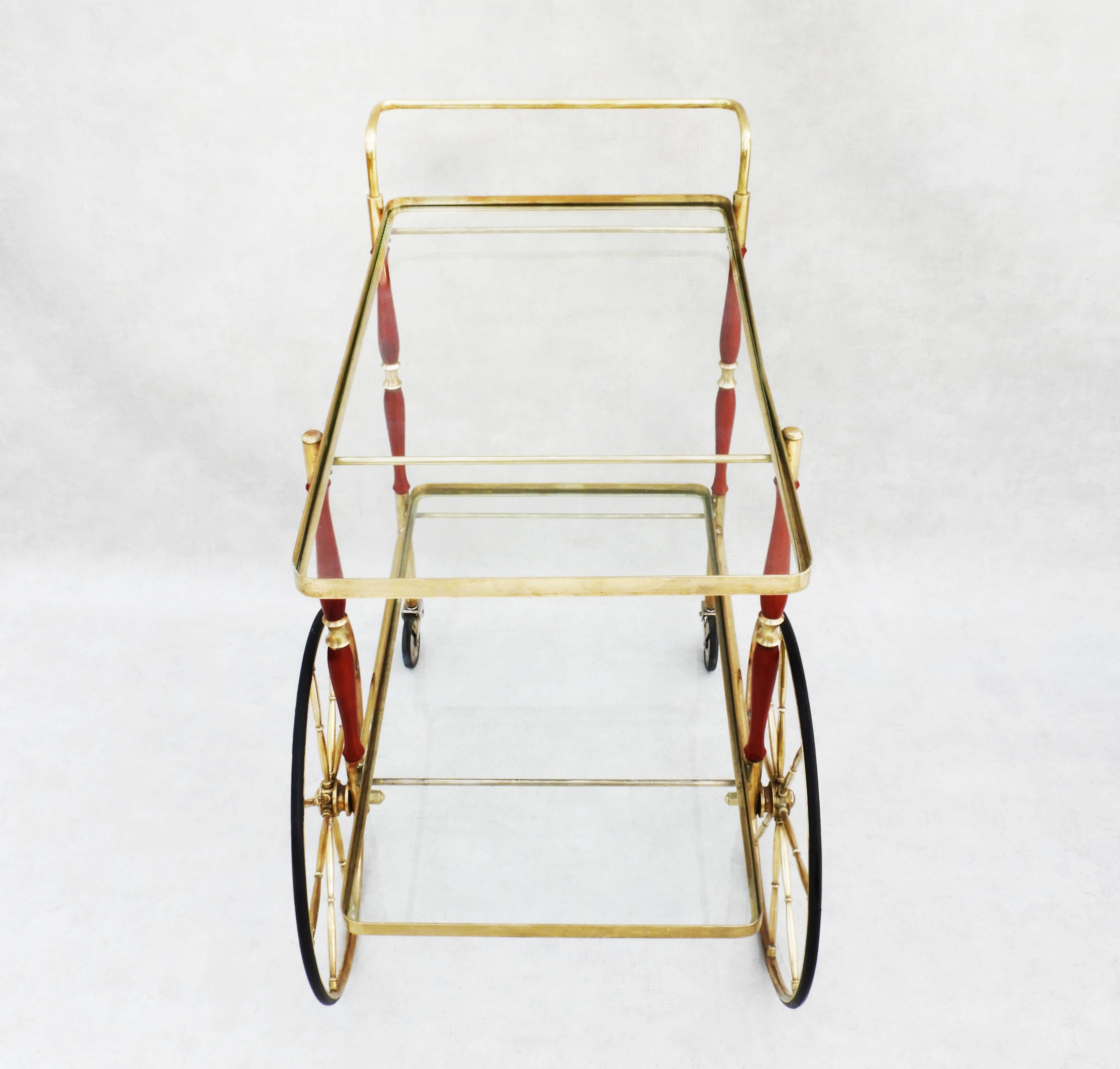 Mid Century Italian Bar Cart Cocktail Trolley C1950 In Good Condition For Sale In Trensacq, FR