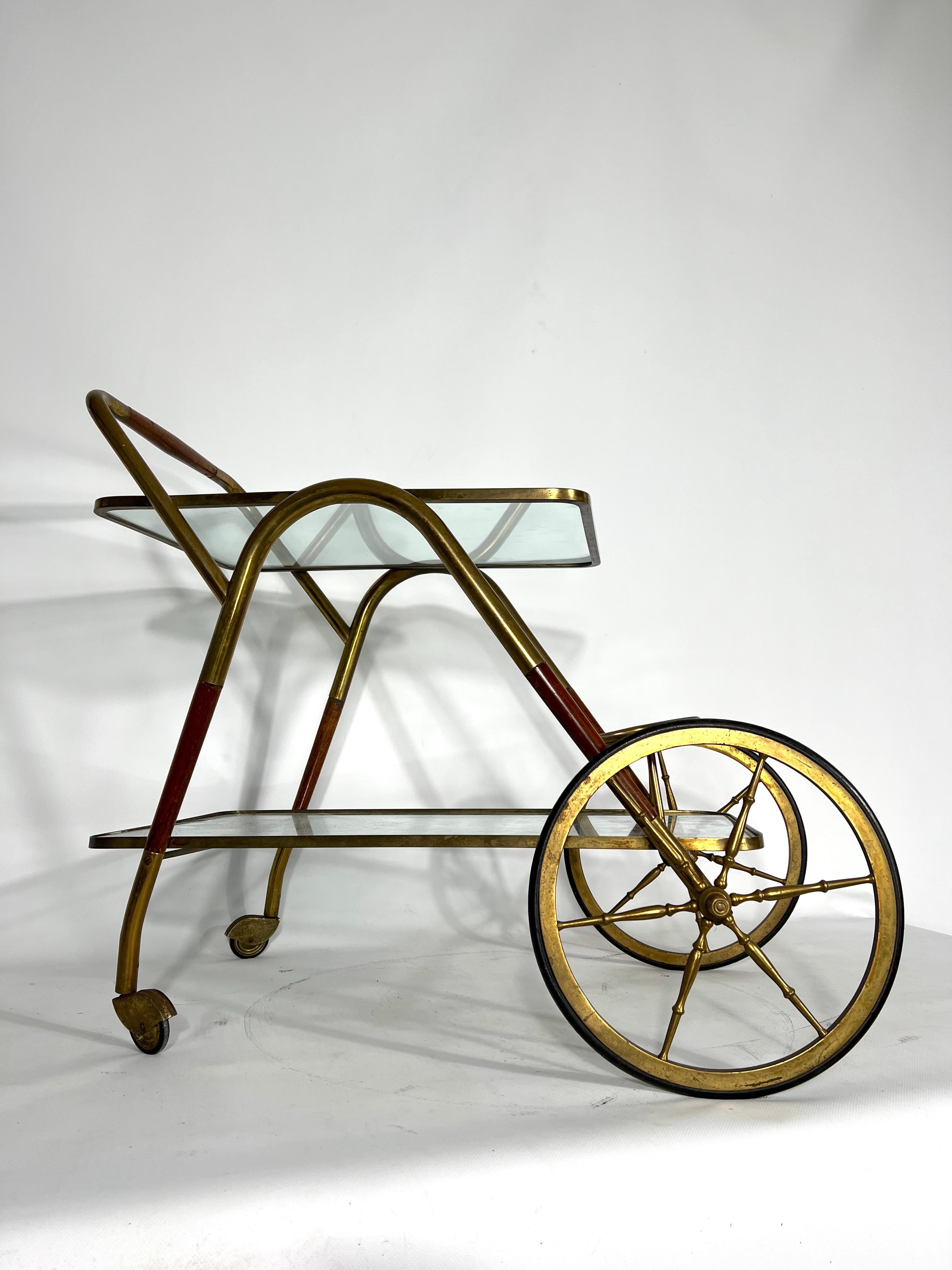 Brass Mid-Century Italian Bar Cart from Cesare Lacca, 1950s