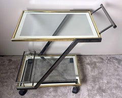 Mid-Century Italian Bar Cart In Burnished Steel And Brass