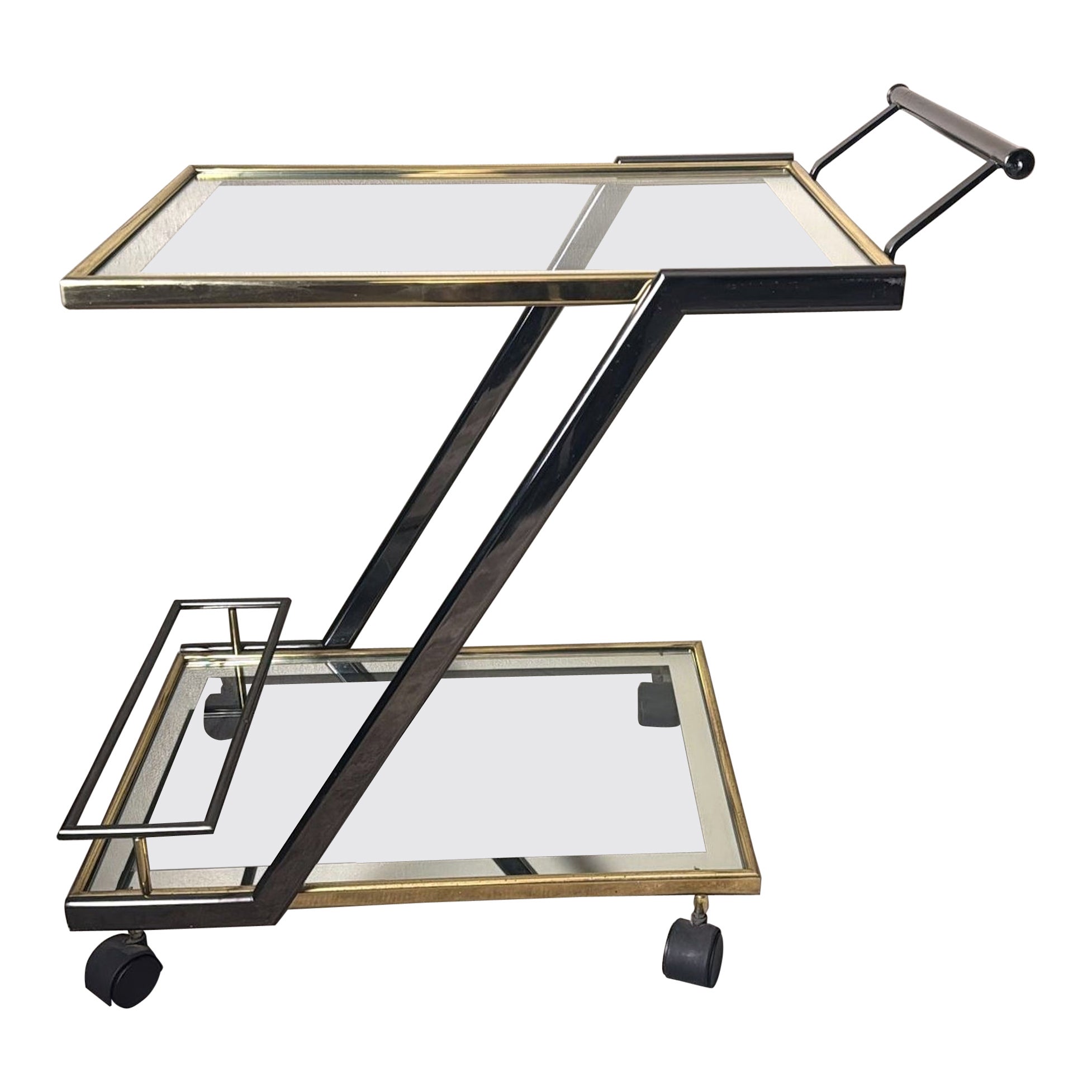 Mid-Century Italian Bar Cart In Burnished Steel And Brass For Sale