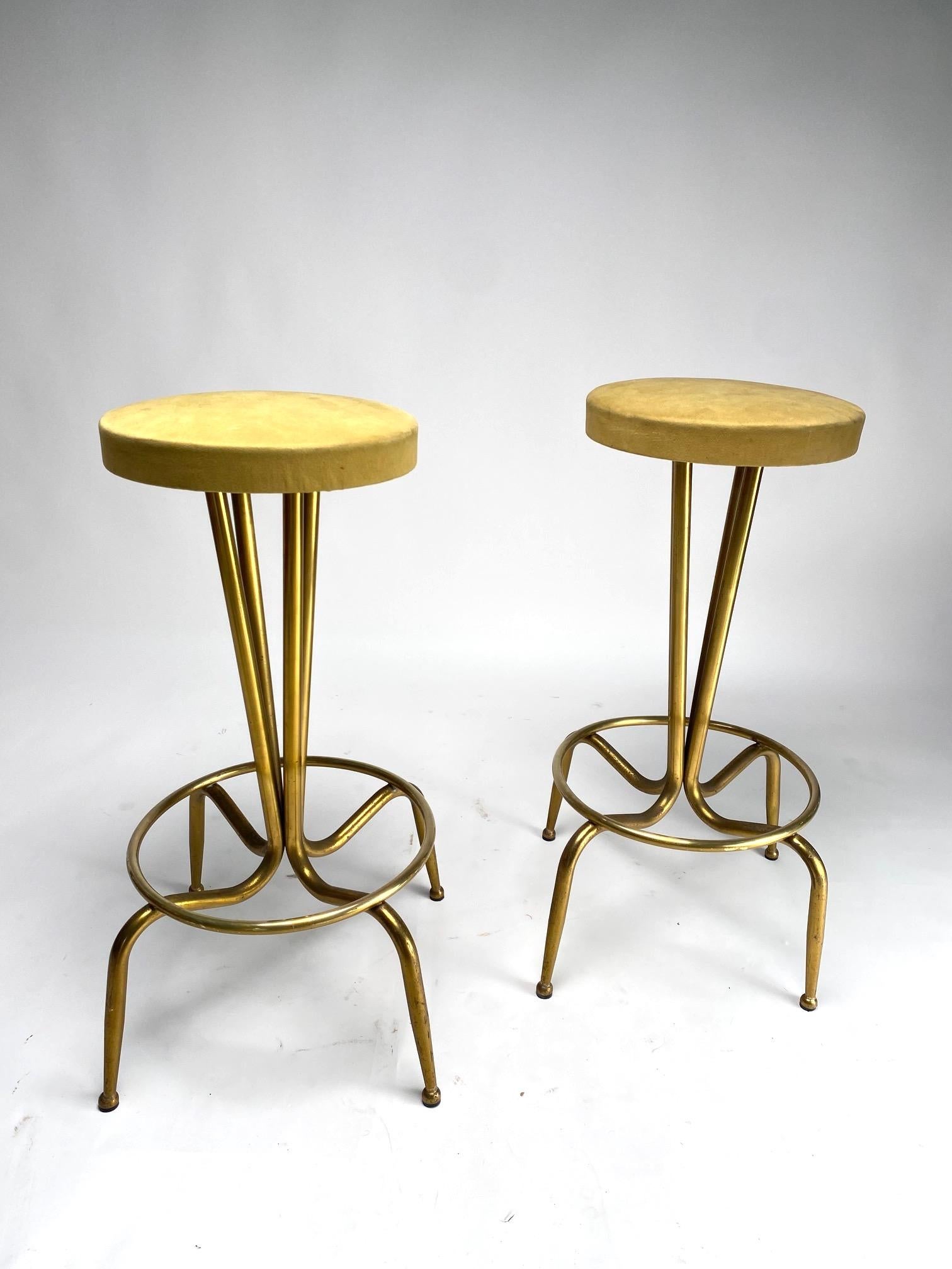 Mid-Century Italian Bar Stools, Brass, 1950s In Good Condition For Sale In Argelato, BO