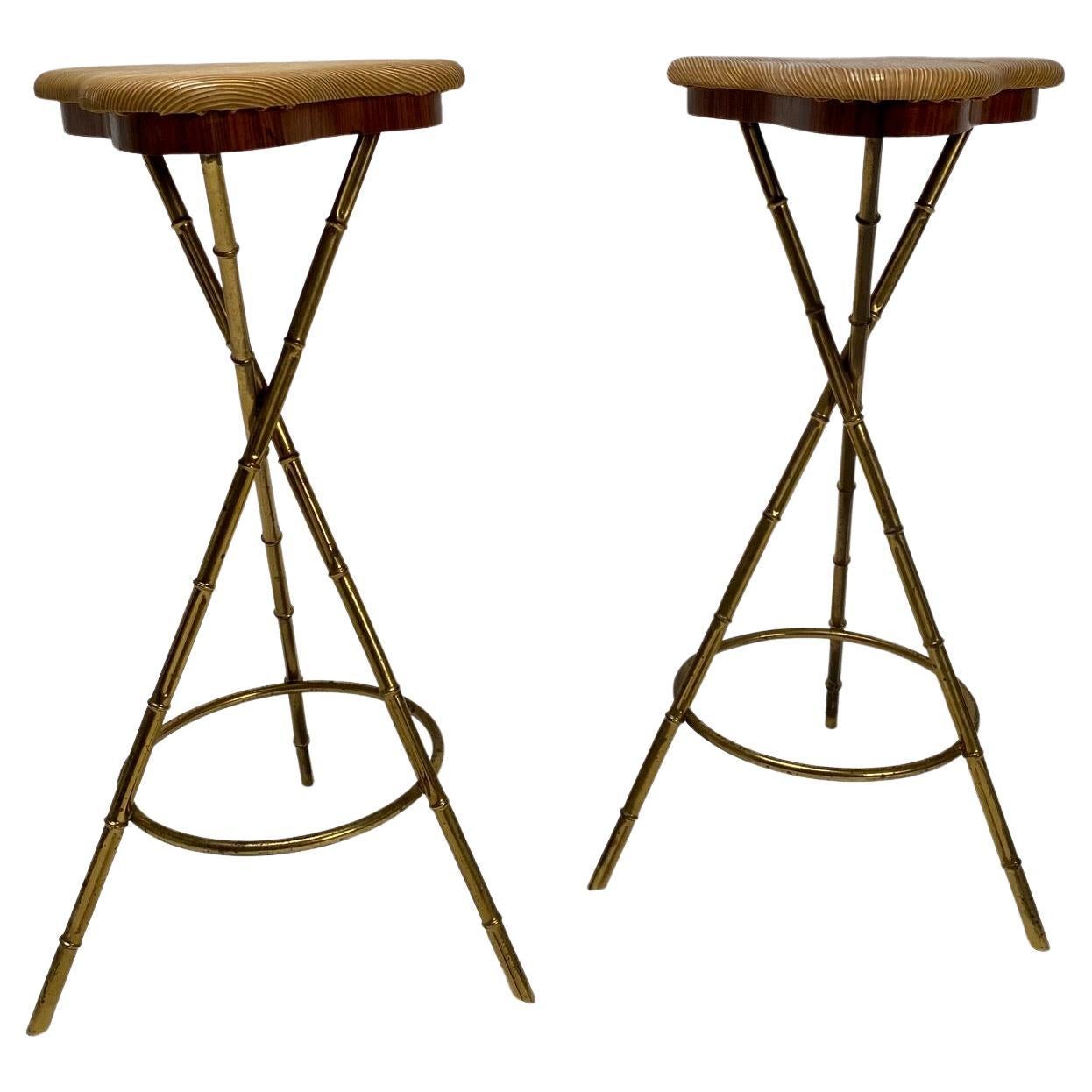 Tabourets de bar italiens du milieu du siècle, laiton, années 1950