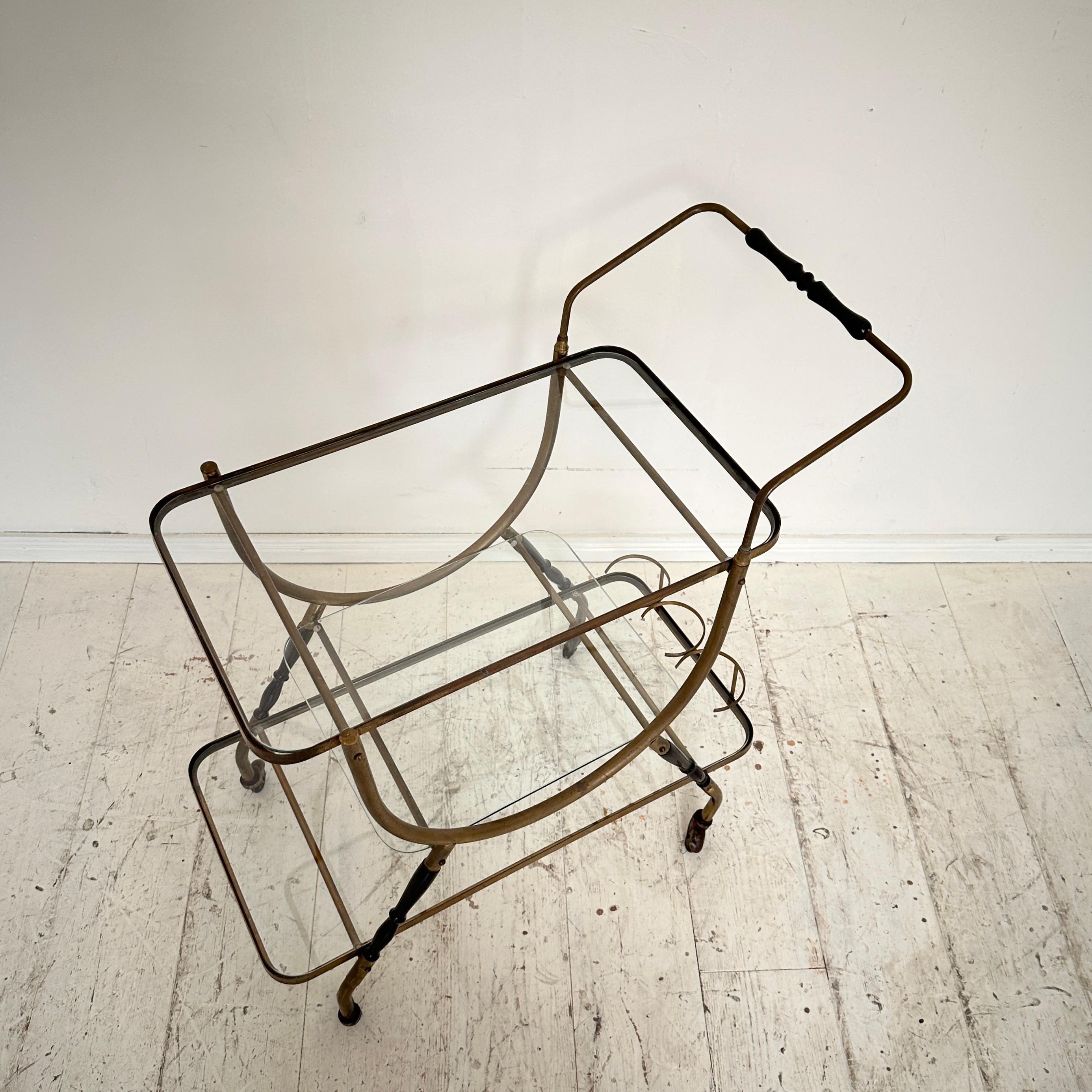 Mid Century Italian Bar Trolly by Cesare Lacca in Brass and Black Wood, around 1 For Sale 5