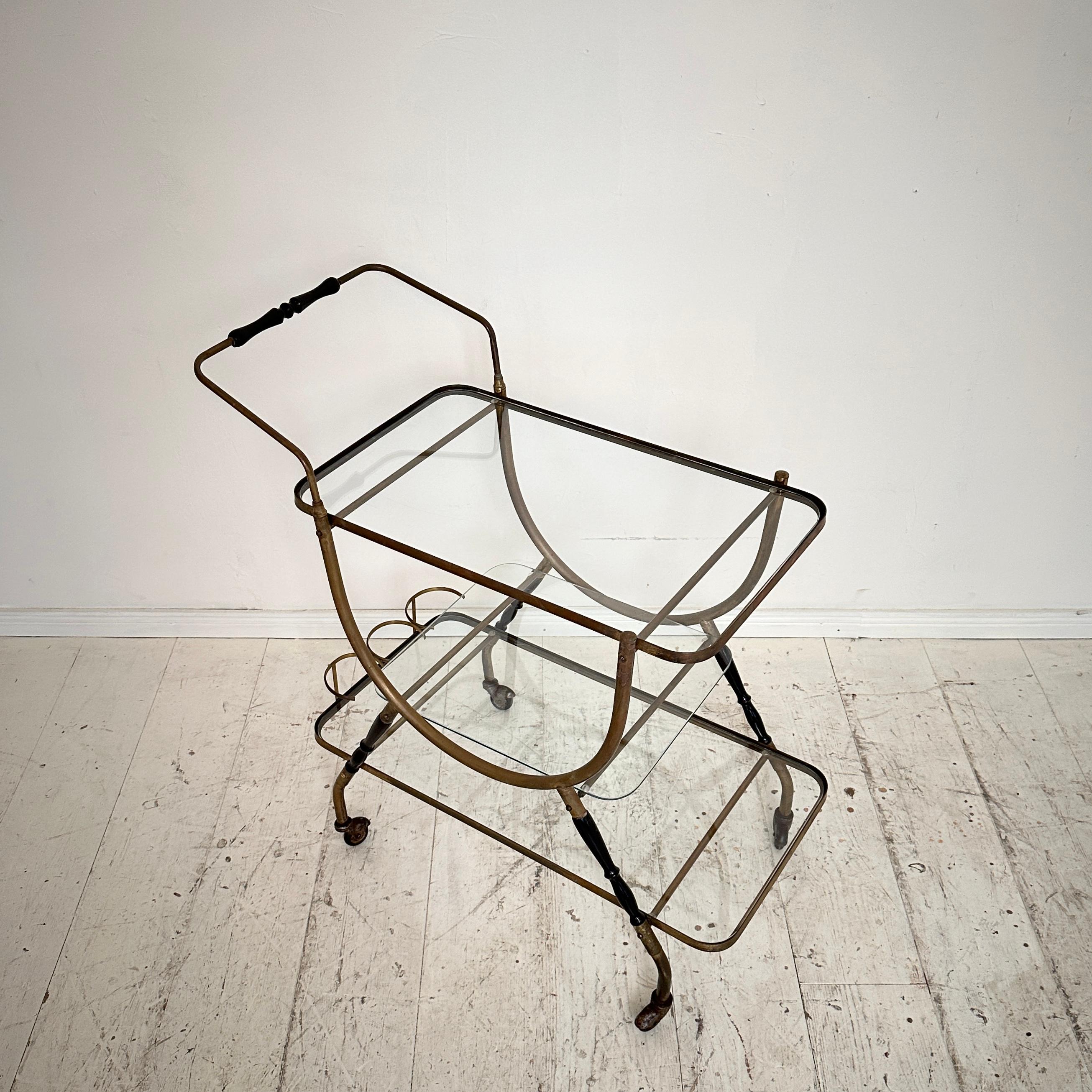 Mid Century Italian Bar Trolly by Cesare Lacca in Brass and Black Wood, around 1 For Sale 6