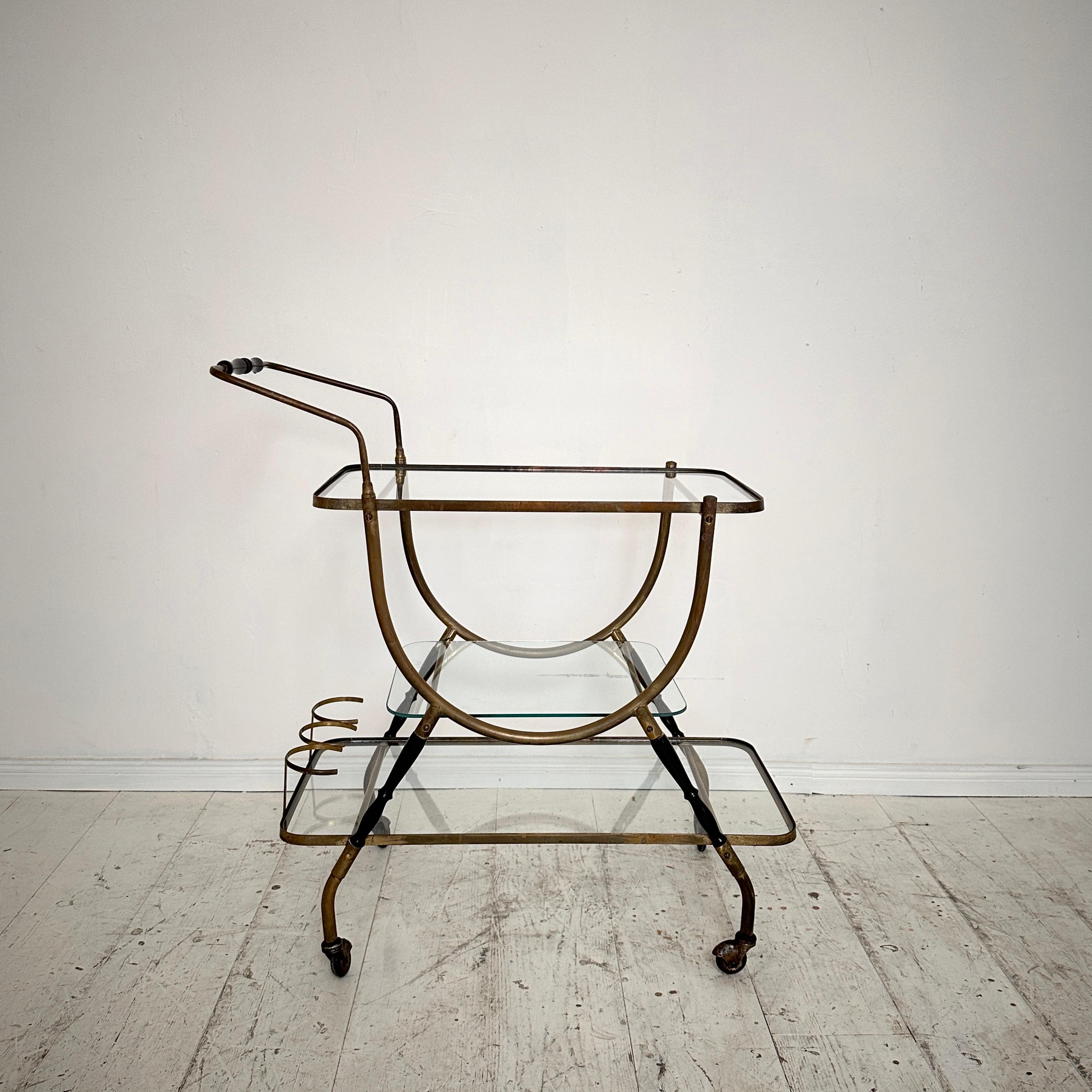 Mid Century Italian Bar Trolly by Cesare Lacca in Brass and Black Wood, around 1 For Sale 7