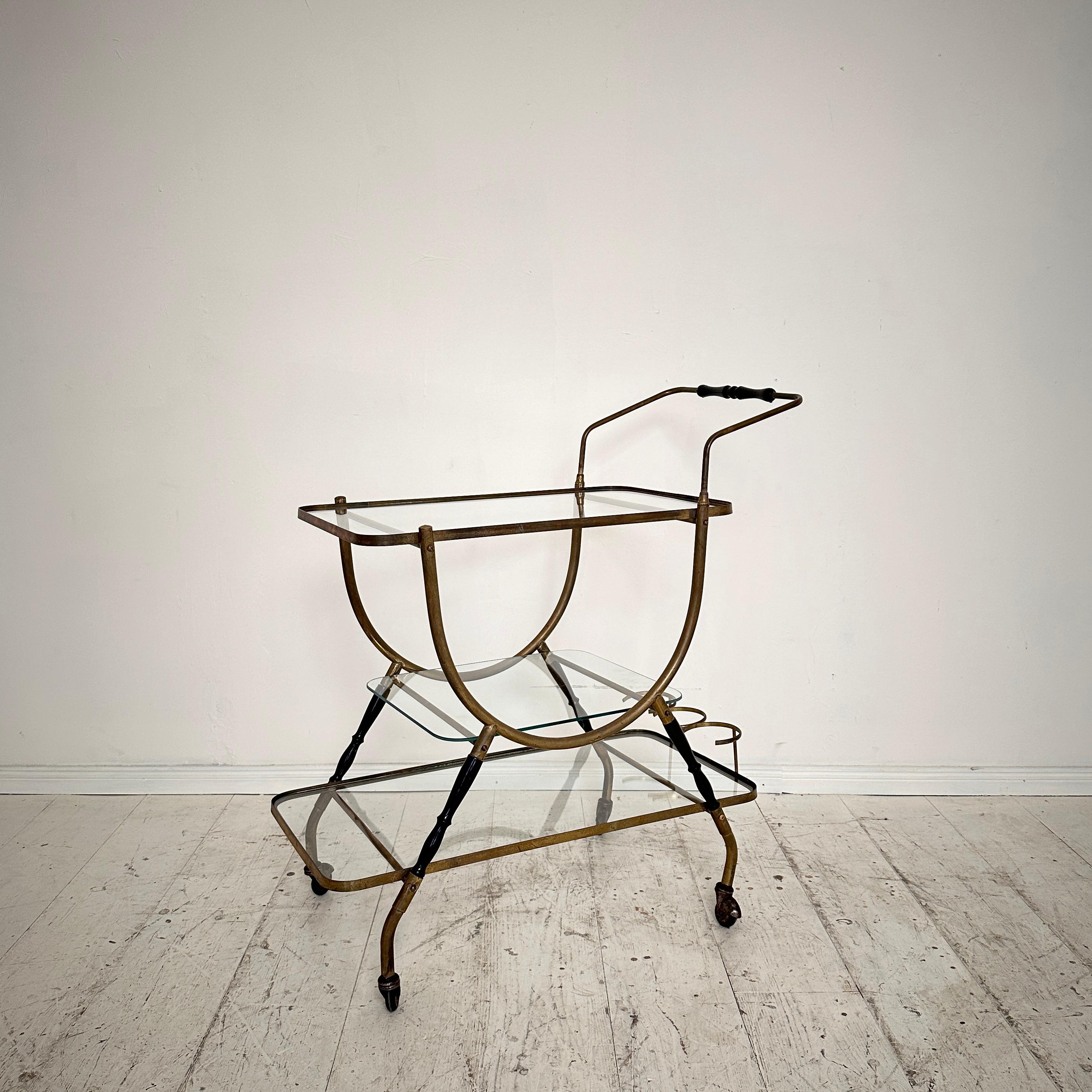 Mid Century Italian Bar Trolly by Cesare Lacca in Brass and Black Wood, around 1 For Sale 8