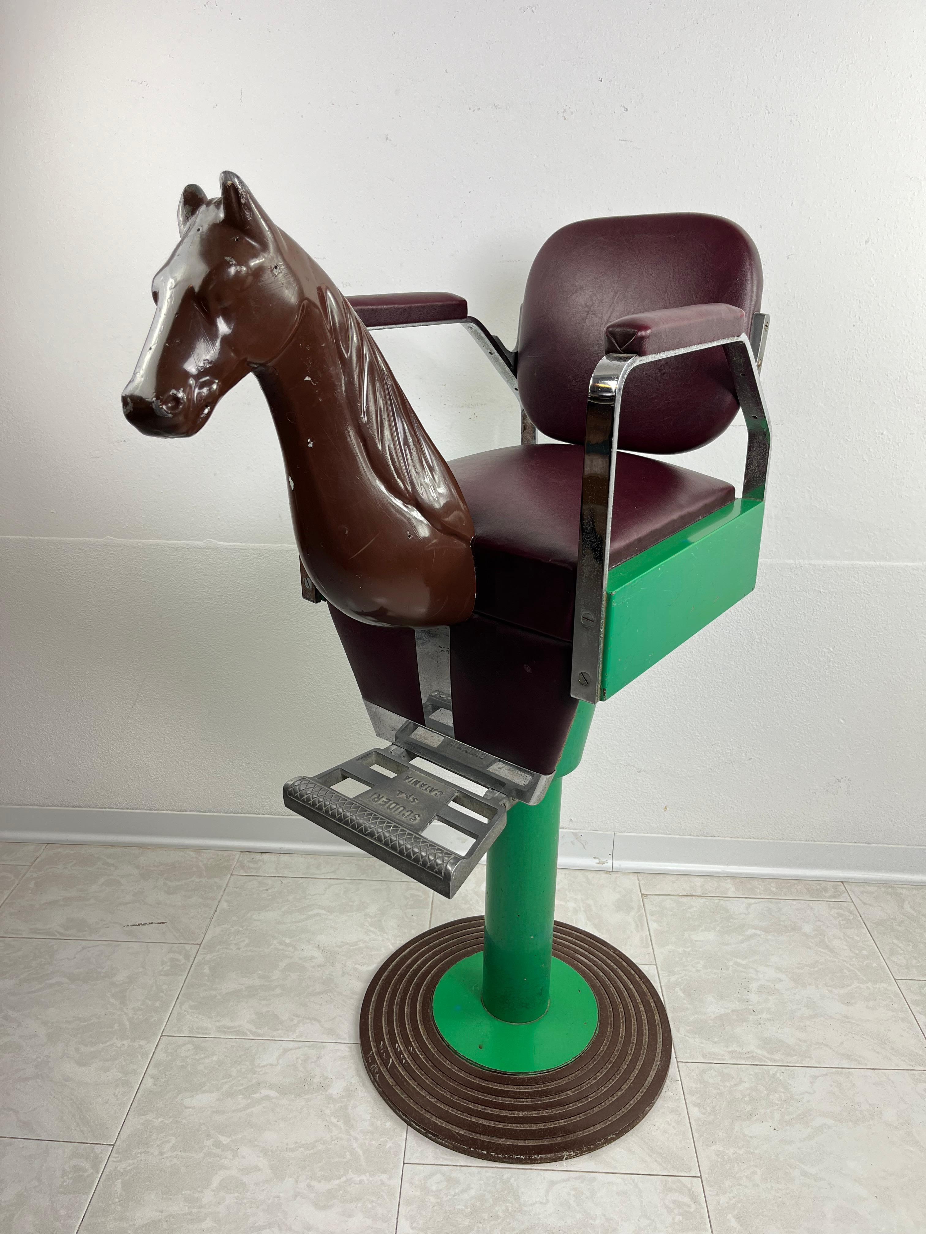 Mid-Century Italian Barber's Chair for Children 1960s
Found in a shaving room, a historic shop in my city,
Made by the Scuderi company of Catania, one of the leading factories for the production of barber chairs. Good condition, small signs of