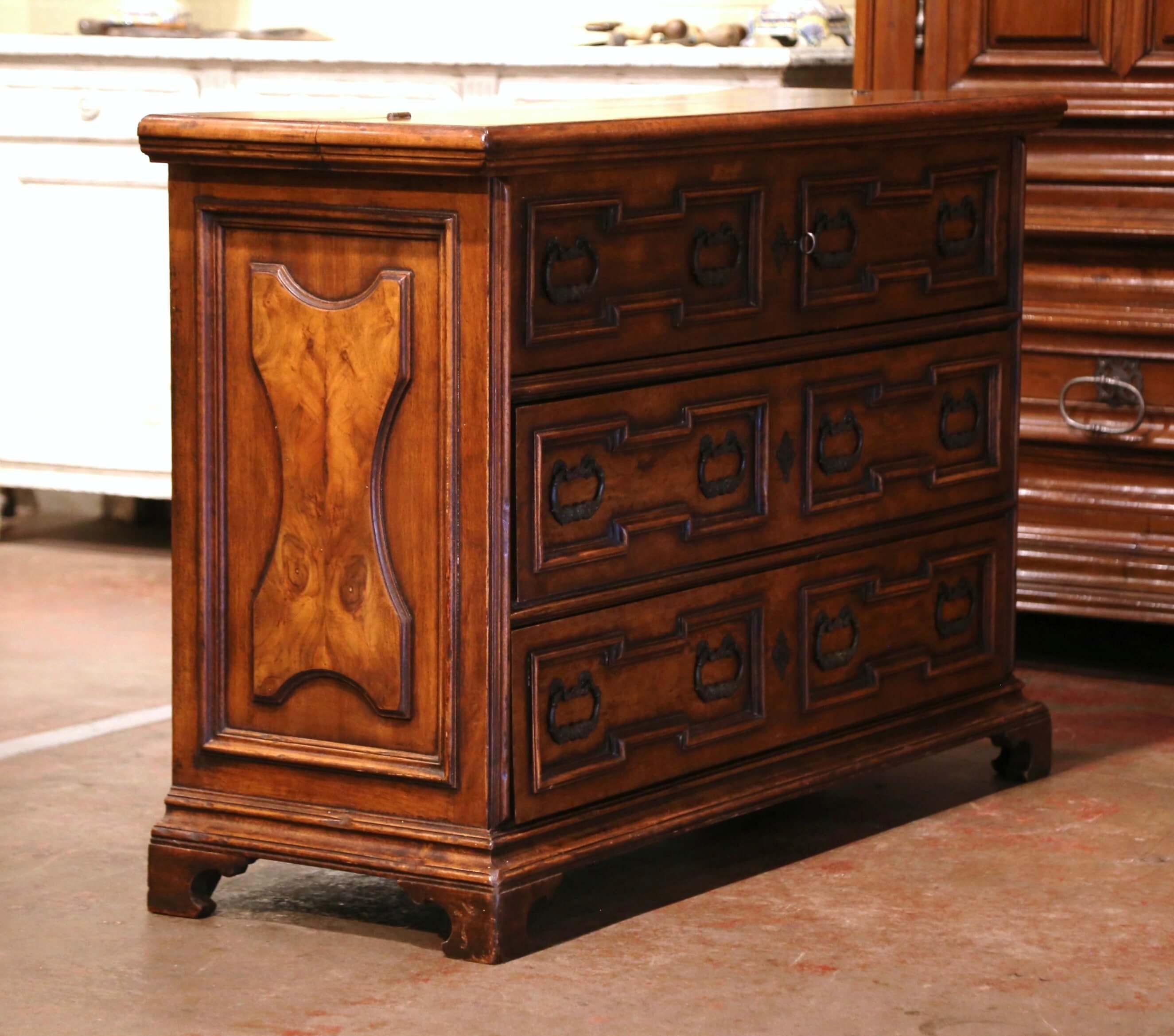 Mid-Century Italian Baroque Carved Walnut Secretary Chest of Drawers For Sale 6