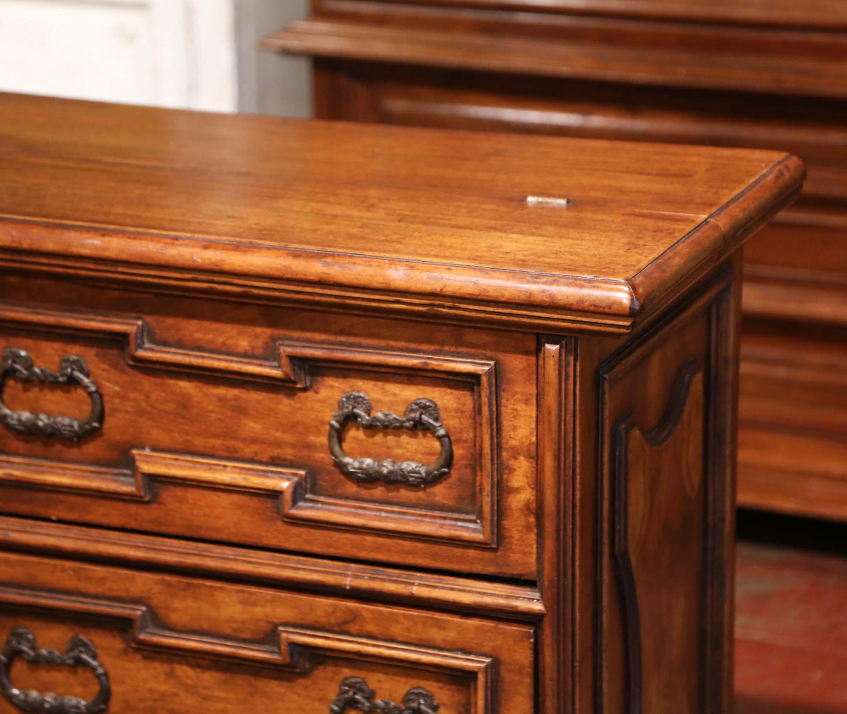 20th Century Mid-Century Italian Baroque Carved Walnut Secretary Chest of Drawers For Sale