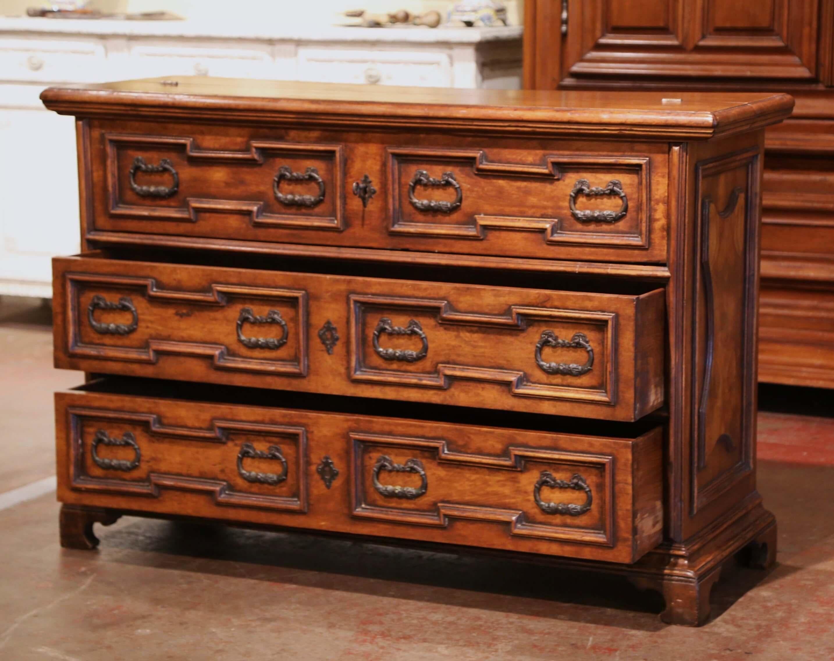Mid-Century Italian Baroque Carved Walnut Secretary Chest of Drawers For Sale 1