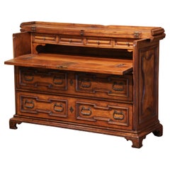 Mid-Century Italian Baroque Carved Walnut Secretary Chest of Drawers