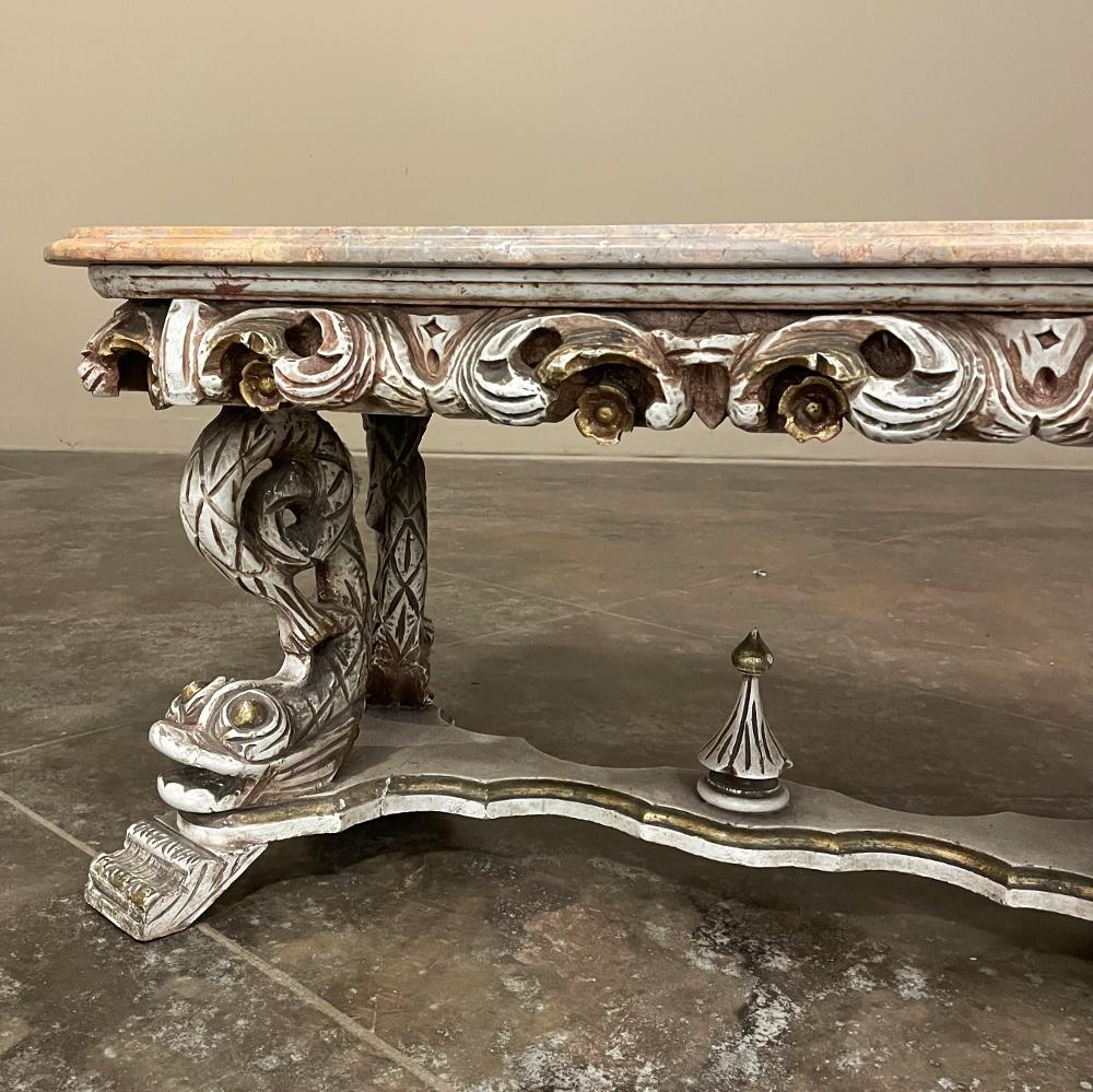Mid-Century Italian Baroque Painted Coffee Table with Travertine For Sale 5