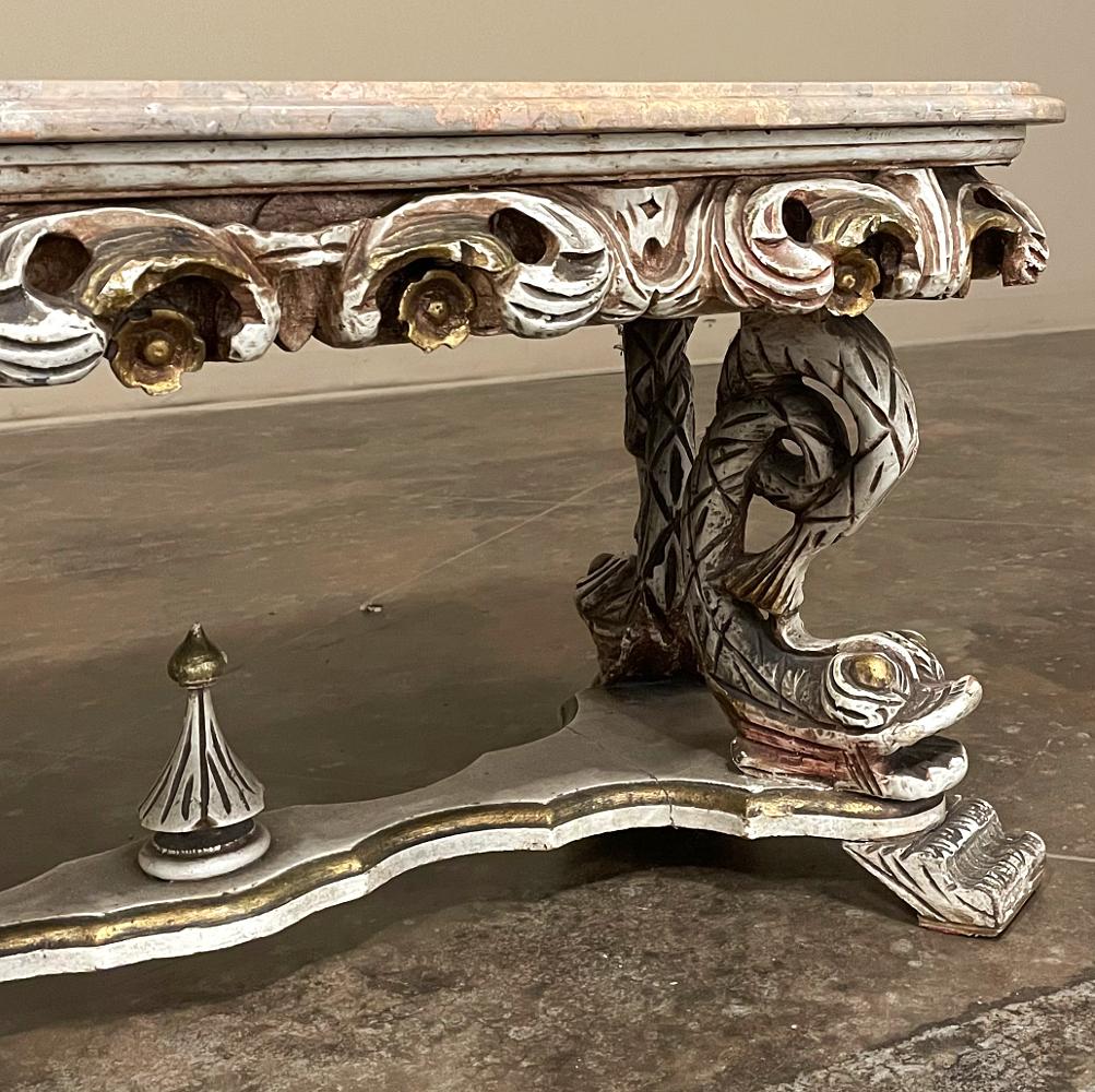 Mid-Century Italian Baroque Painted Coffee Table with Travertine For Sale 6