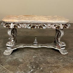 Mid-Century Italian Baroque Painted Coffee Table with Travertine