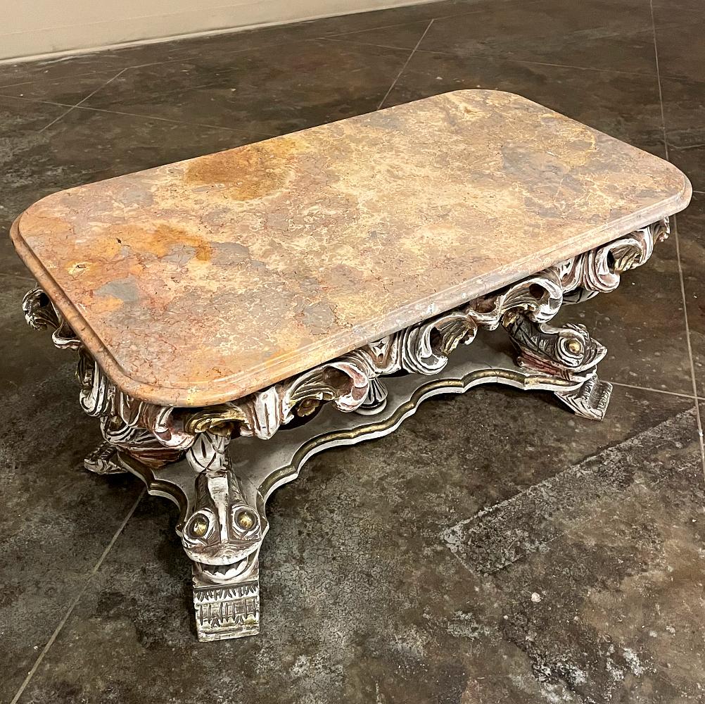 Mid-Century Italian Baroque Painted Coffee Table with Travertine In Good Condition For Sale In Dallas, TX