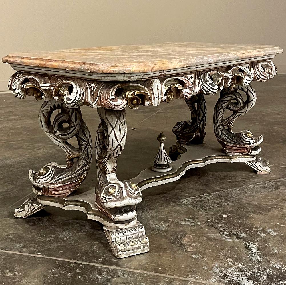 Mid-Century Italian Baroque Painted Coffee Table with Travertine For Sale 1