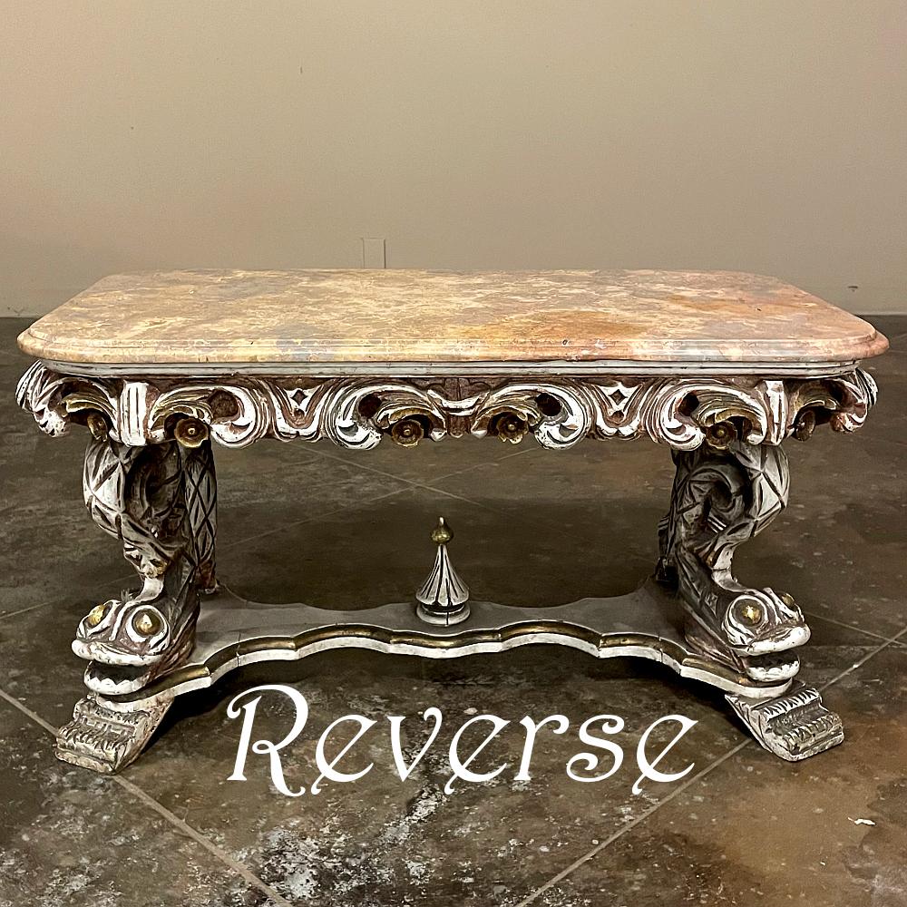 Mid-Century Italian Baroque Painted Coffee Table with Travertine For Sale 2
