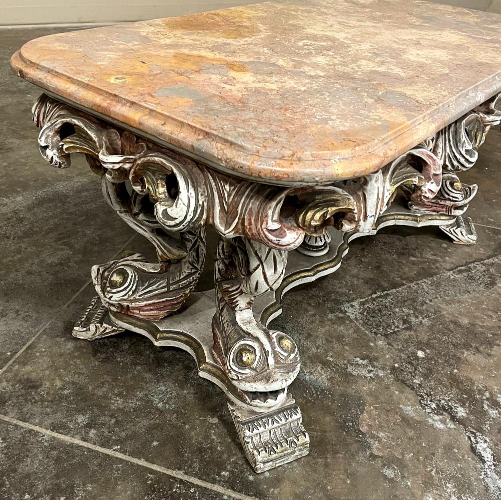 Mid-Century Italian Baroque Painted Coffee Table with Travertine For Sale 3
