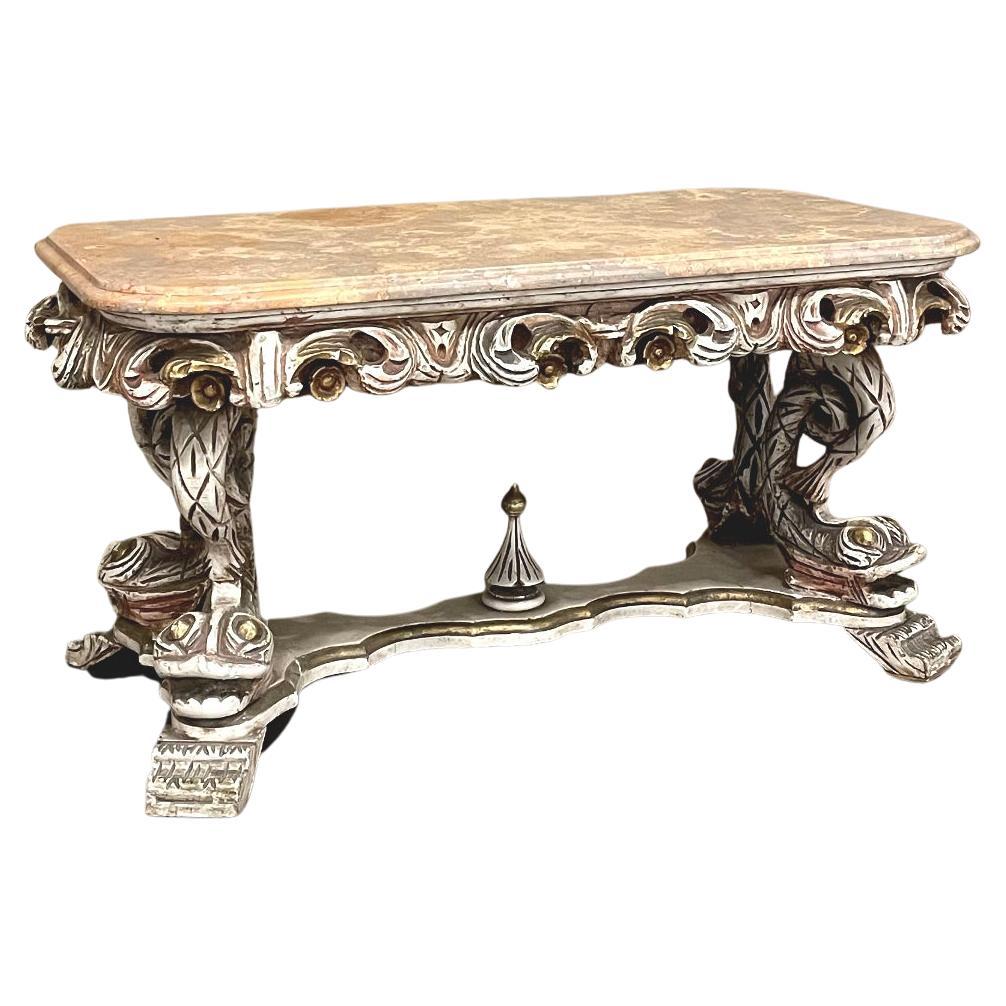 Mid-Century Italian Baroque Painted Coffee Table with Travertine For Sale