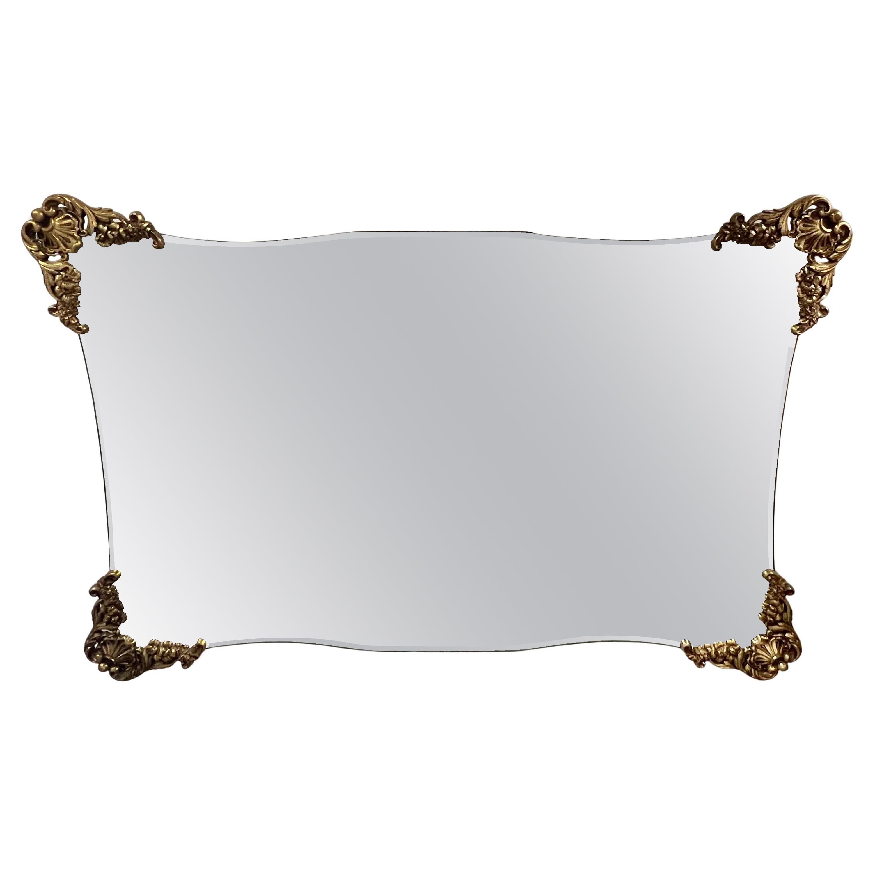 Mid-Century Italian Baroque Revival Wall Mirror with Gilded Rocaille Corners
