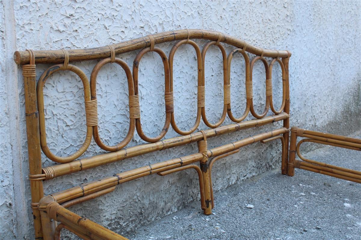 Midcentury Italian Bed in Hand-Woven Solid Bamboo 1950s Made in Italy Canes 3