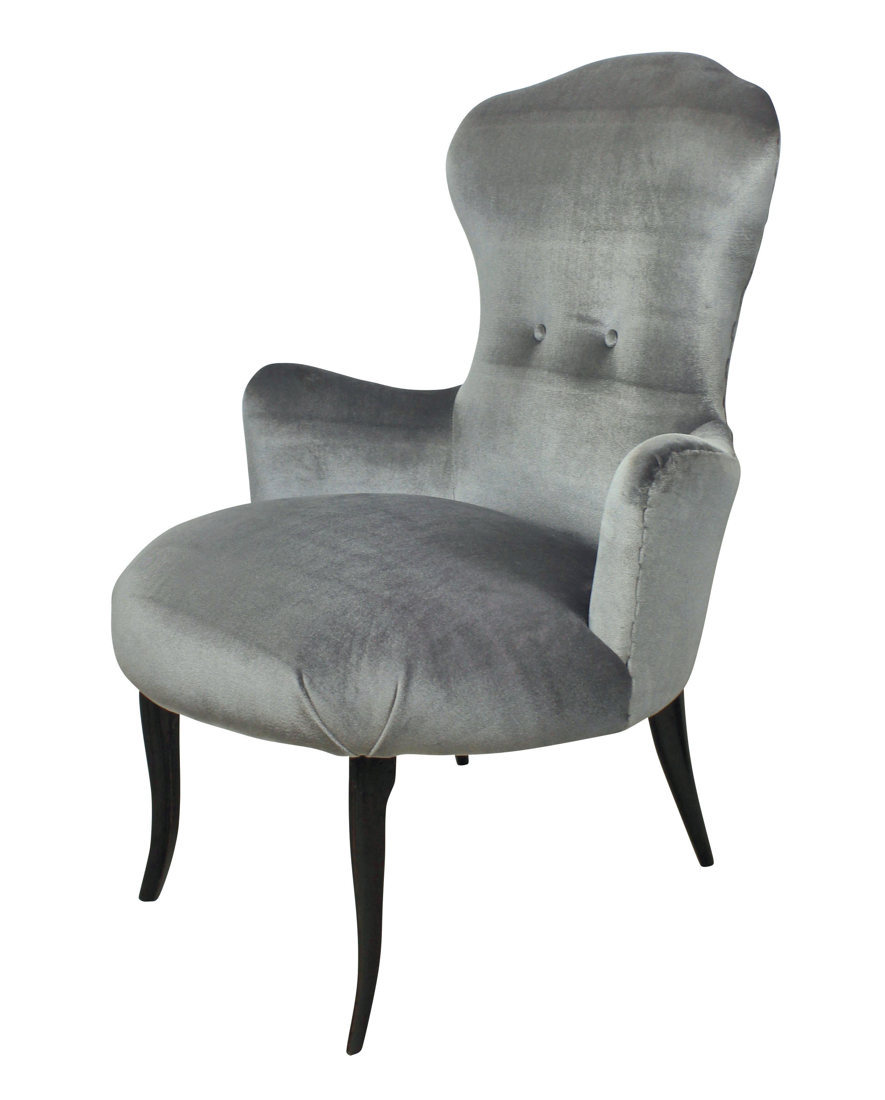 Mid-Century Modern Mid-Century Italian Bedroom Chairs in Silver Velvet For Sale