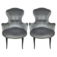 Retro Mid-Century Italian Bedroom Chairs in Silver Velvet