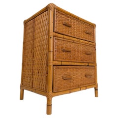 Mid-Century Italian Bedside Chest in Woven Cane, Rattan and Bamboo, 60s