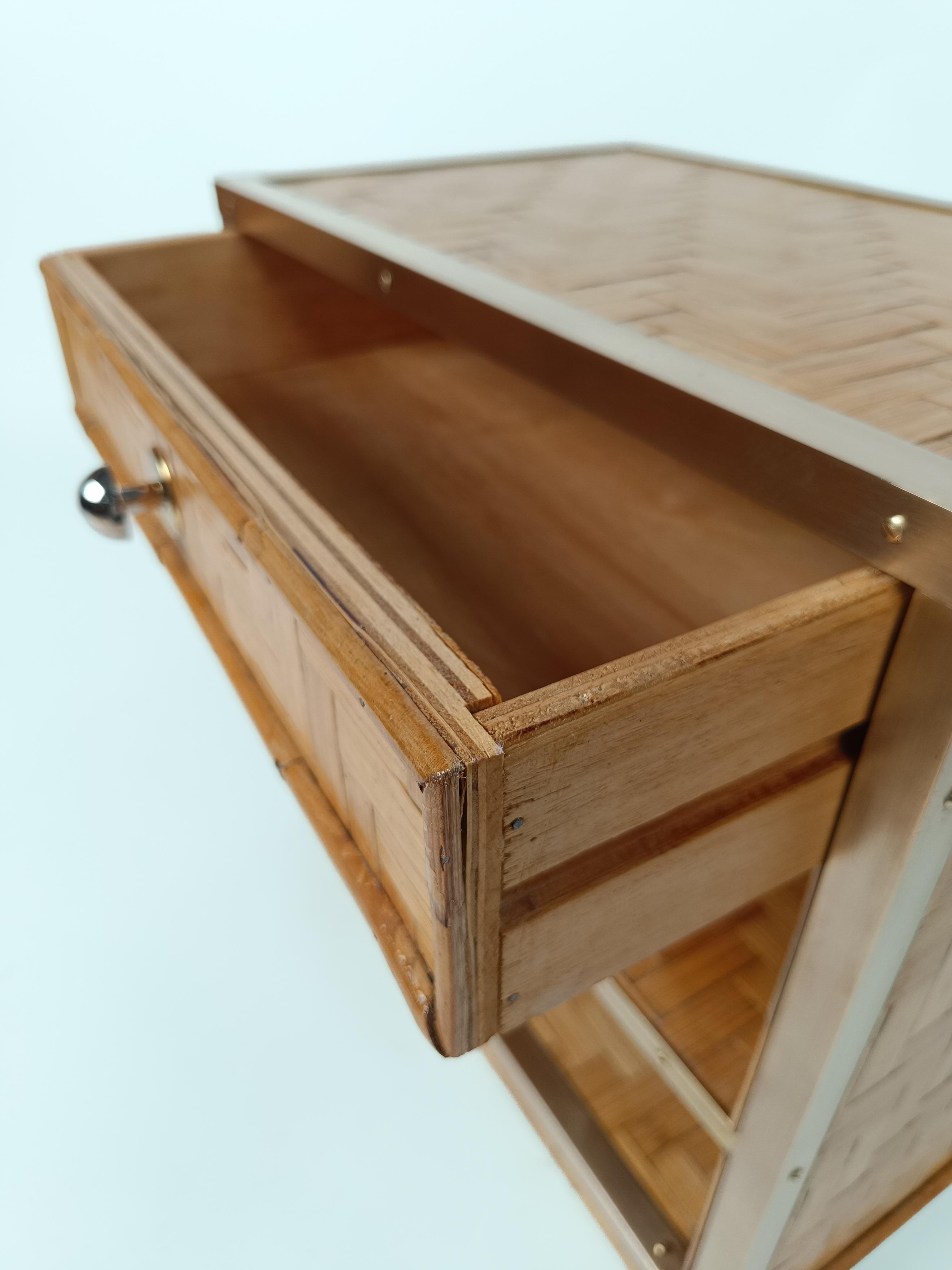 Midcentury Italian Bedside Tables in Bamboo Cane, Rattan and Brass, 1970s For Sale 7