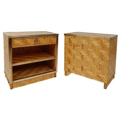 Retro Midcentury Italian Bedside Tables in Bamboo Cane, Rattan and Brass, 1970s
