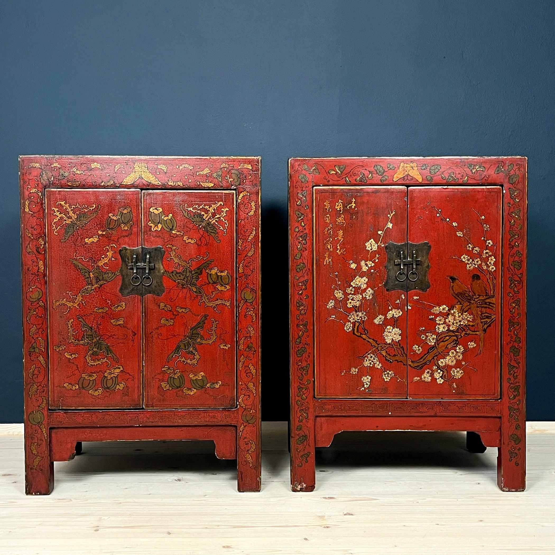 Elevate your living space or bedroom with this exquisite pair of Italian bedside tables from the mid-20th century. Crafted from painted wood in the style chinoiserie, these tables are a true testament to the artistry of the era. With two spacious