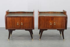 Mid Century Italian Bedside Tables with Glass Tops, 1950s