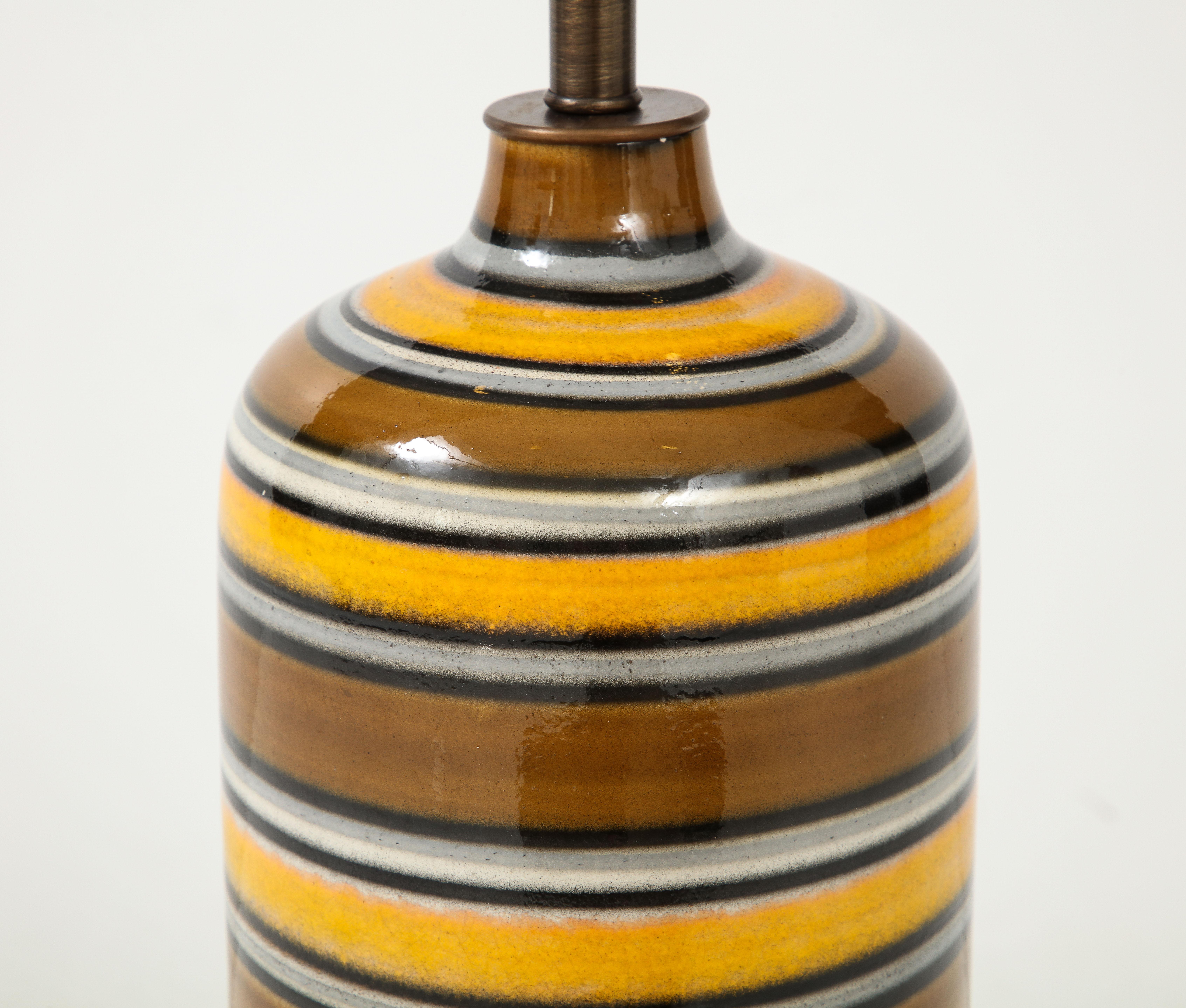 Midcentury Italian Bitossi, Raymor Striped Ceramic Lamp 4