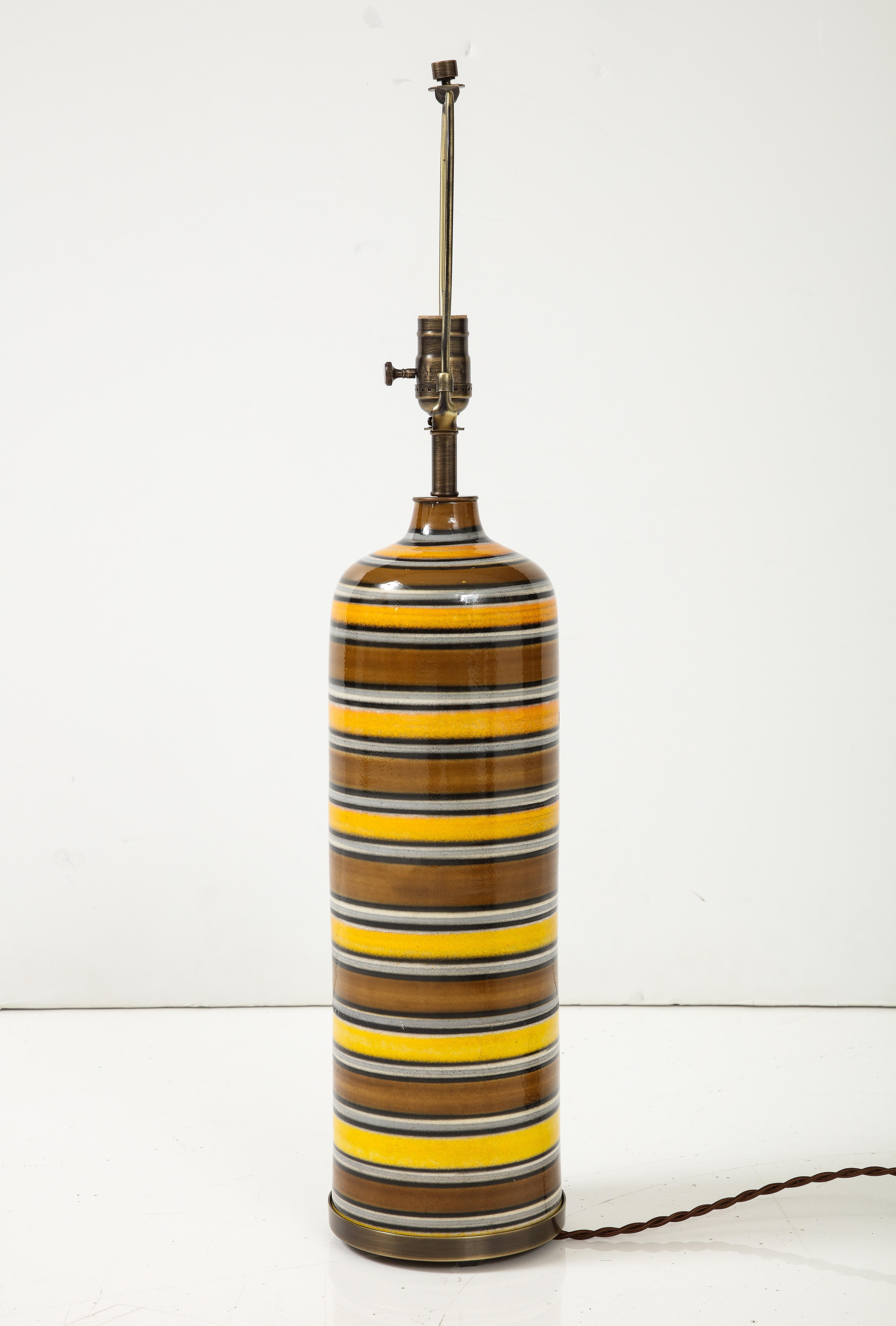 Mid-Century Modern Midcentury Italian Bitossi, Raymor Striped Ceramic Lamp