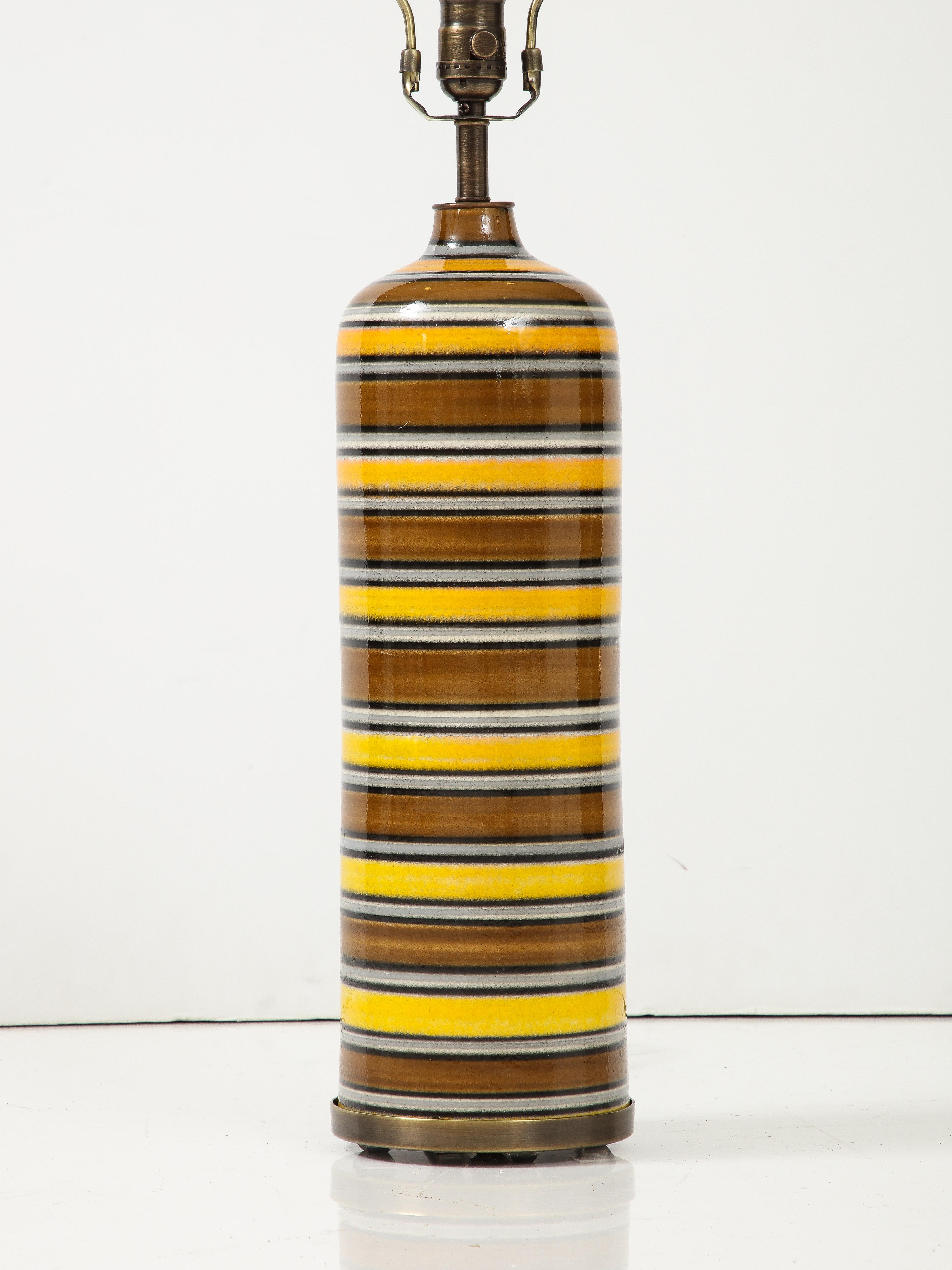 Midcentury Italian Bitossi, Raymor Striped Ceramic Lamp 1