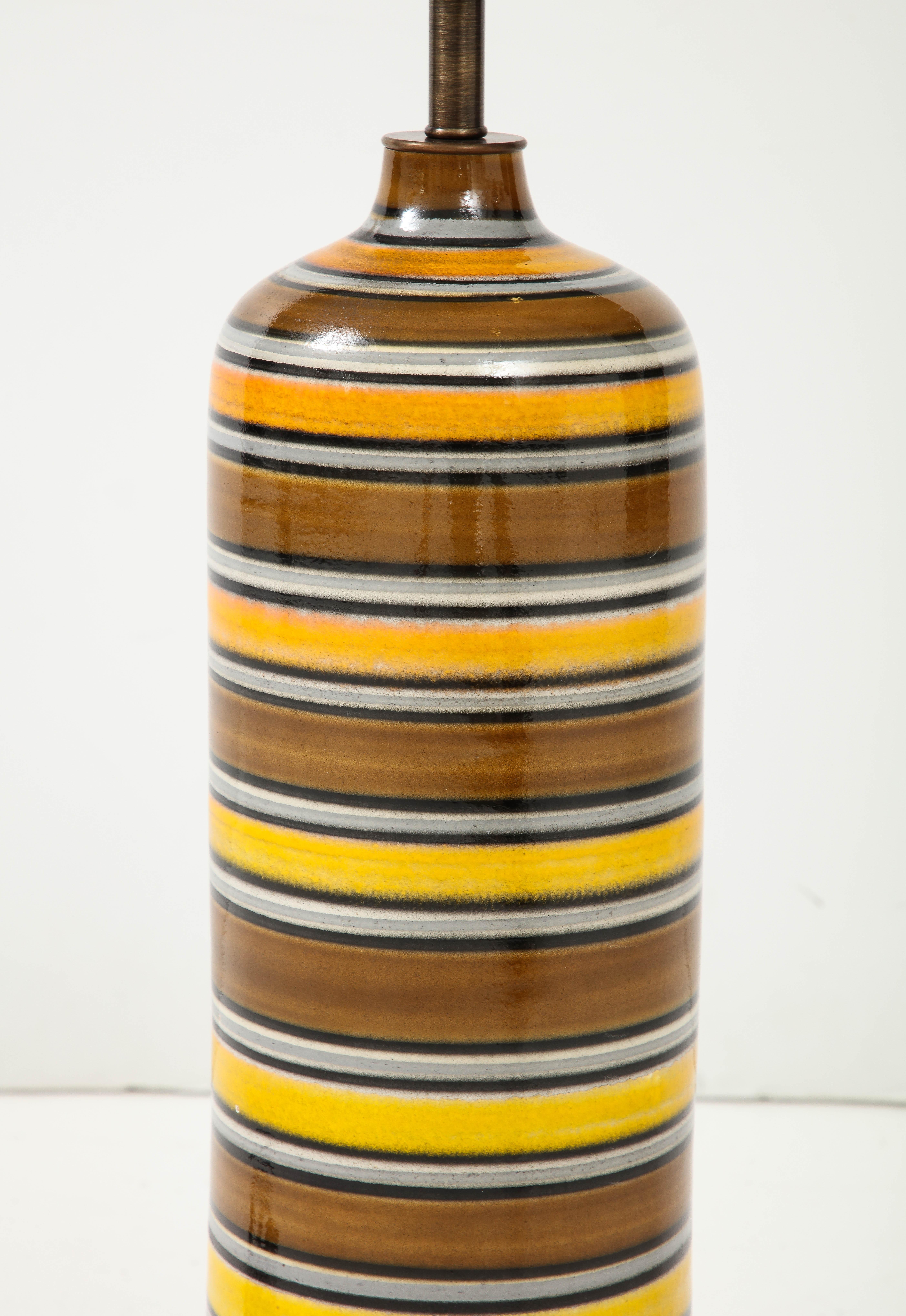 Midcentury Italian Bitossi, Raymor Striped Ceramic Lamp 2