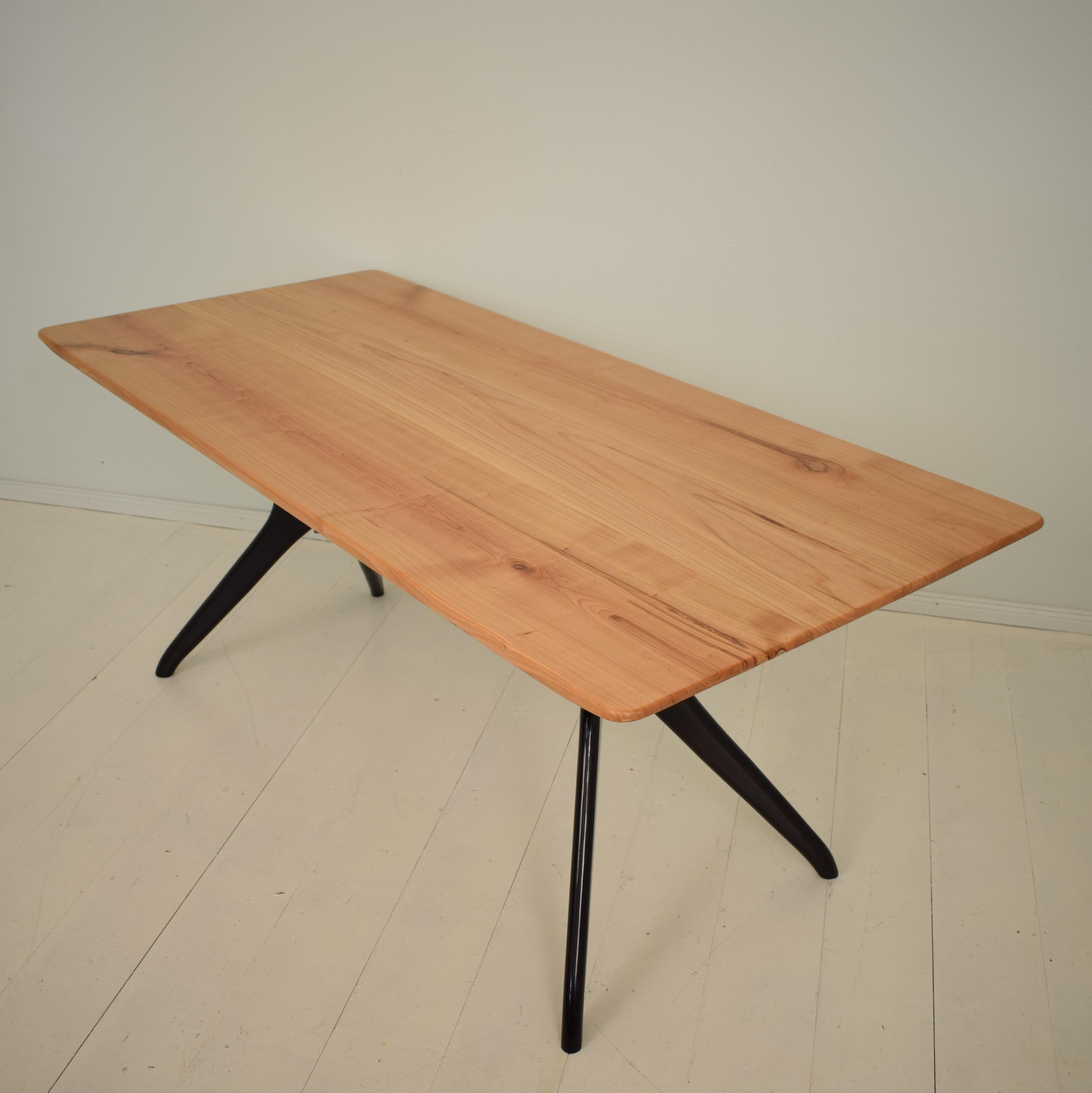 Beech Midcentury Italian Black and Cherrywood Dining Table Style of Ico Parisi For Sale