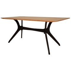 Midcentury Italian Black and Cherrywood Dining Table Style of Ico Parisi