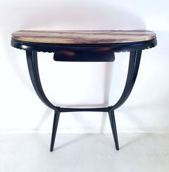 Mid-Century Italian Black Console Table and Mirror