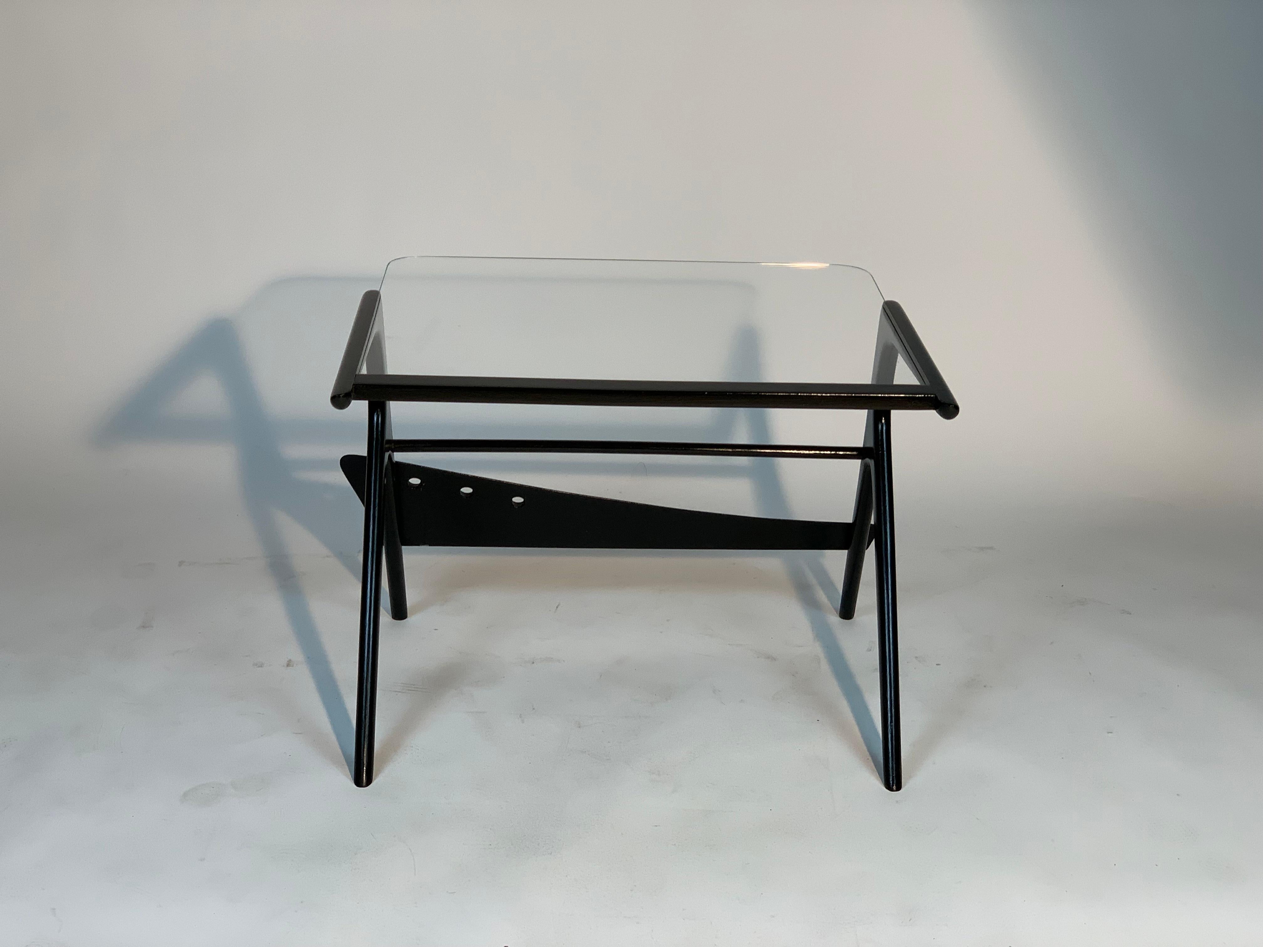Mid Century Italian Black Laquered Stilysh Structure and Beveled Glass Top 5