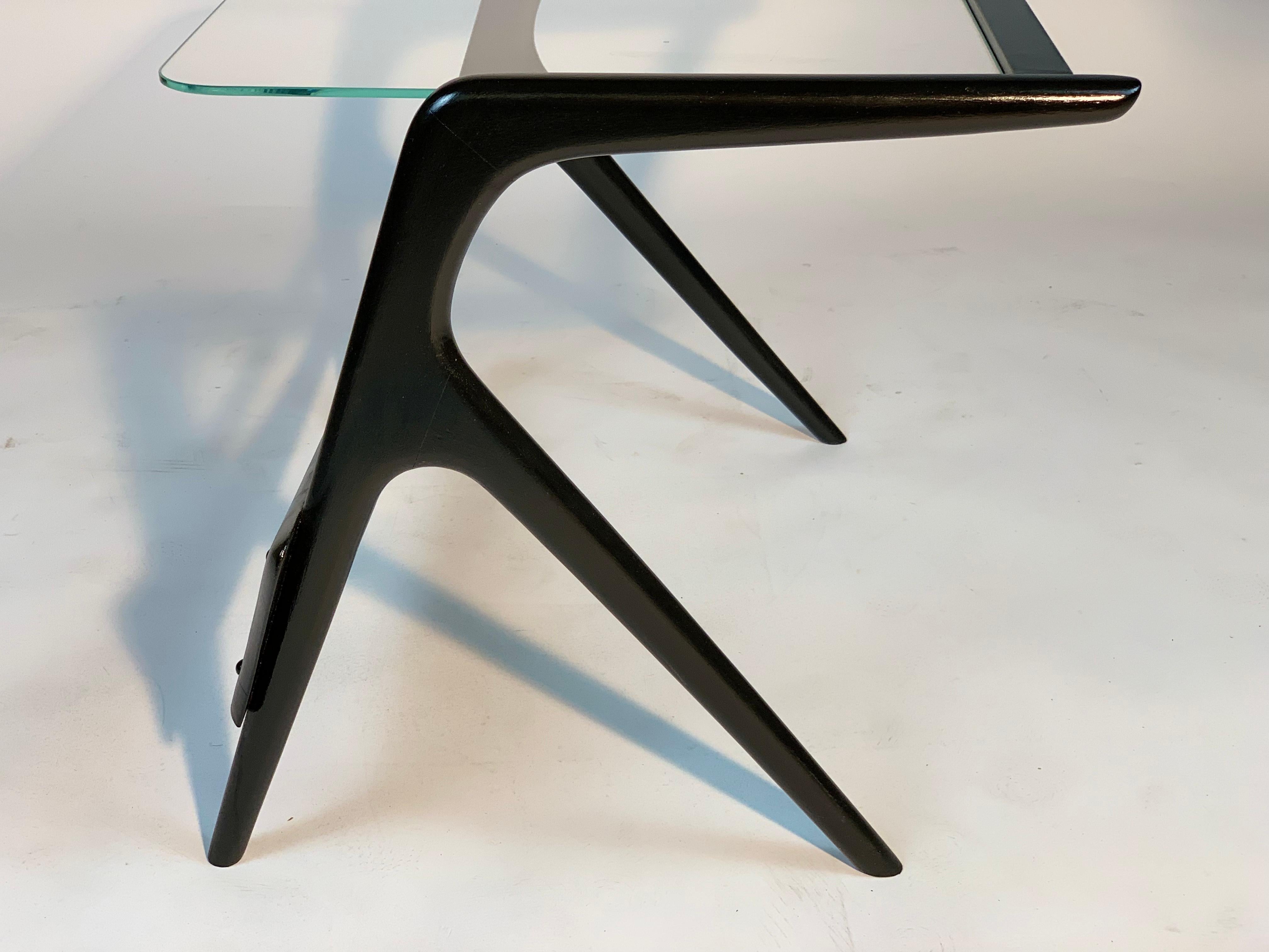 Mid Century Italian Black Laquered Stilysh Structure and Beveled Glass Top 9