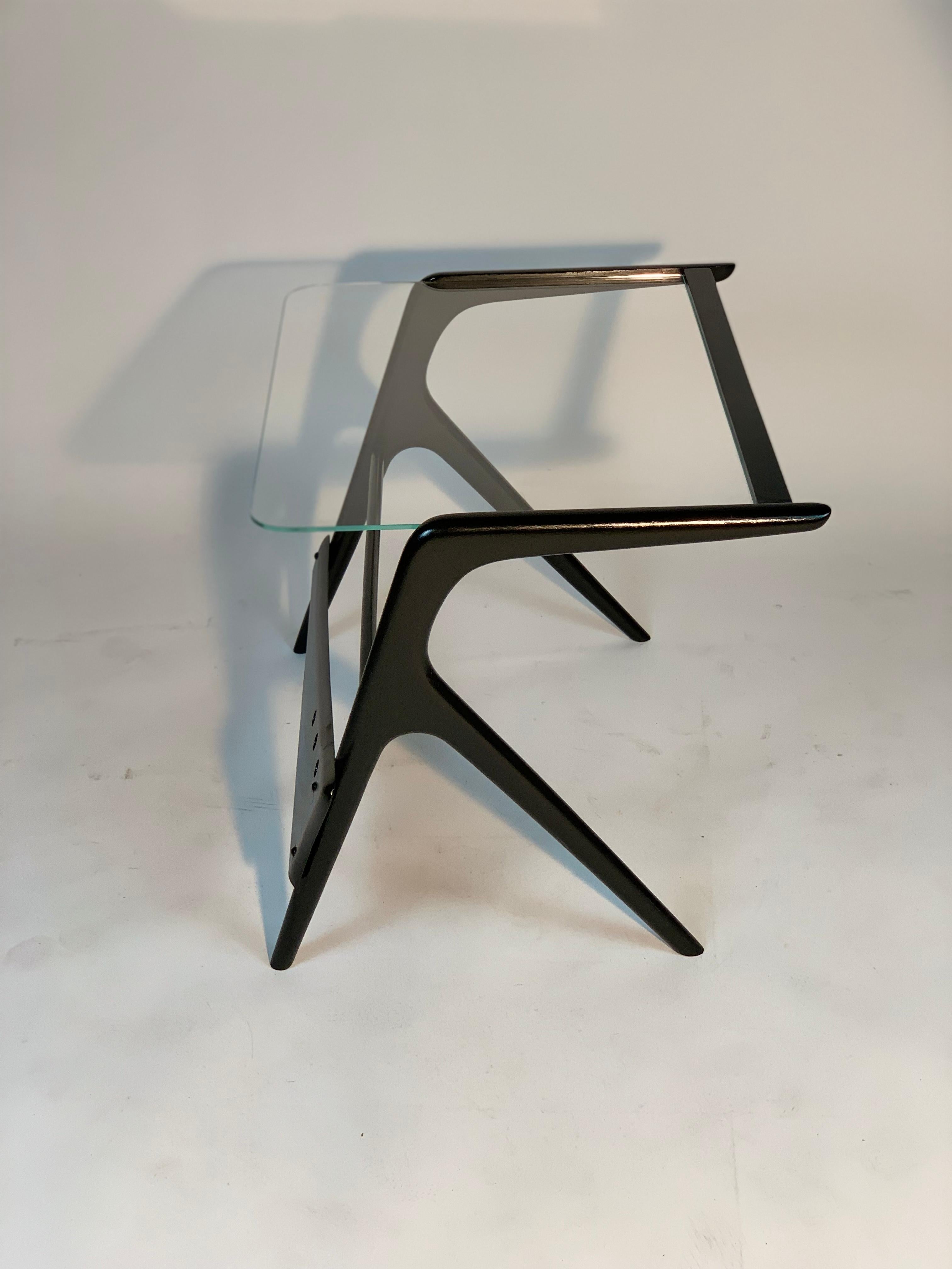 Mid Century Italian Black Laquered Stilysh Structure and Beveled Glass Top 2