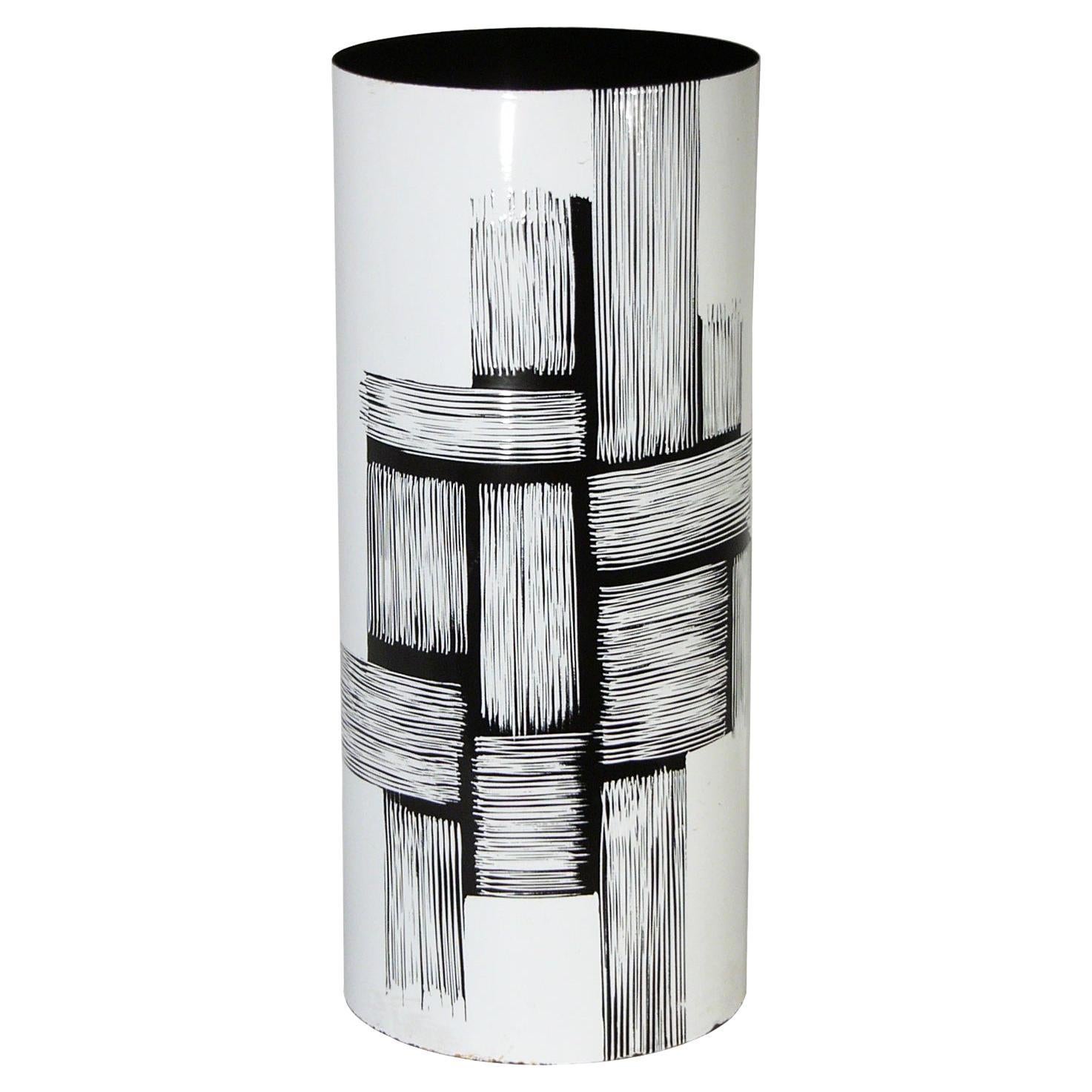 Mid-Century Italian Black & White Enameled Copper Umbrella Stand, 1960s