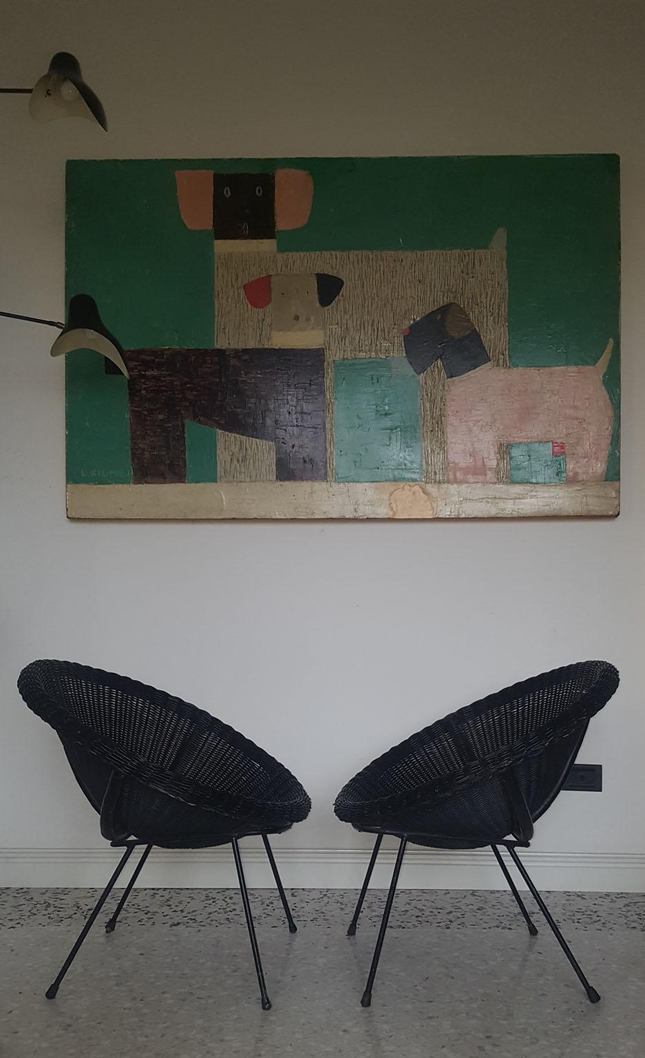 Mid-Century Modern Italian Black Wicker Round Armchairs, Made in Milano, 1950s For Sale 5